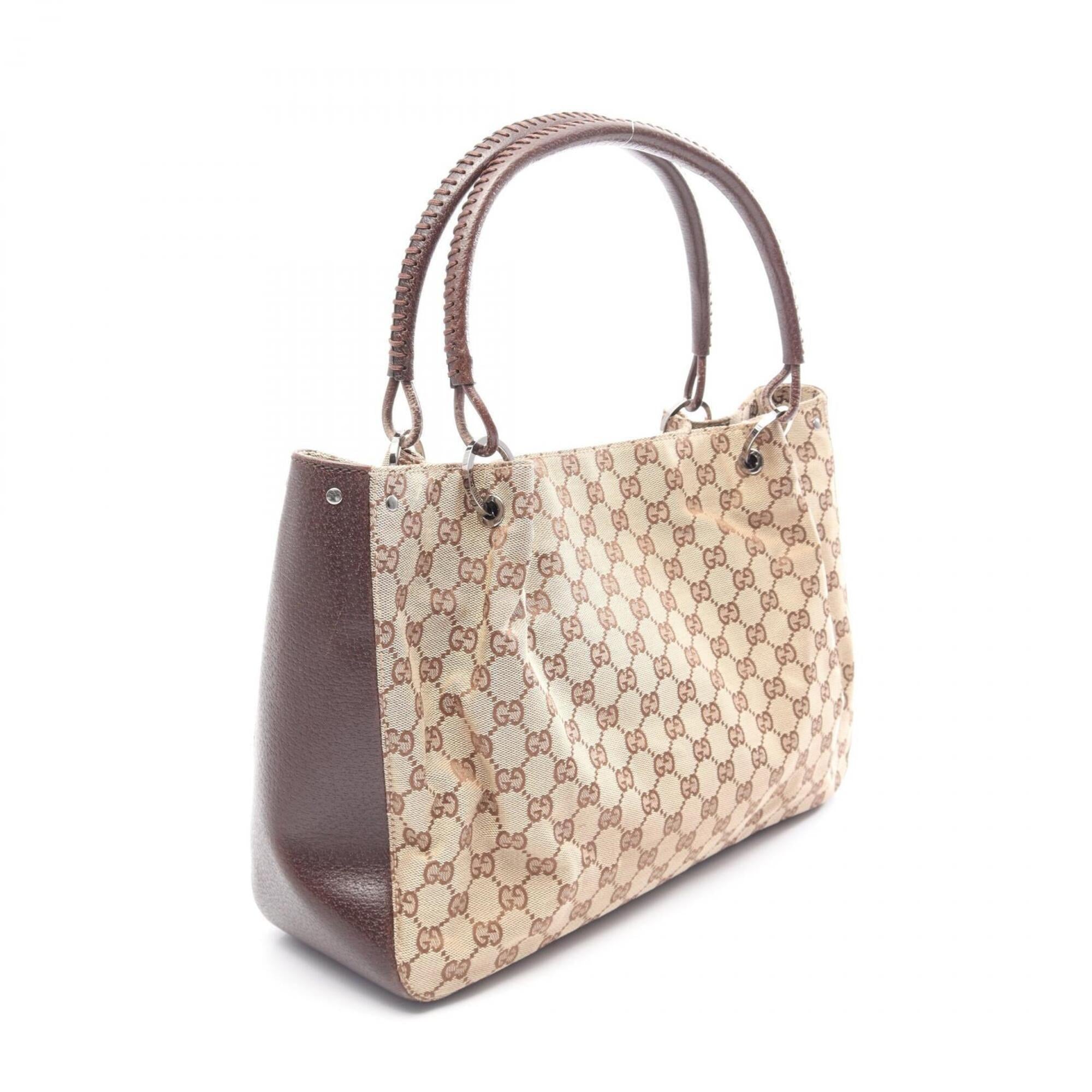 Gucci Beige Brown Gg Canvas Leather Handbag Tote Bag (Pre-Owned)