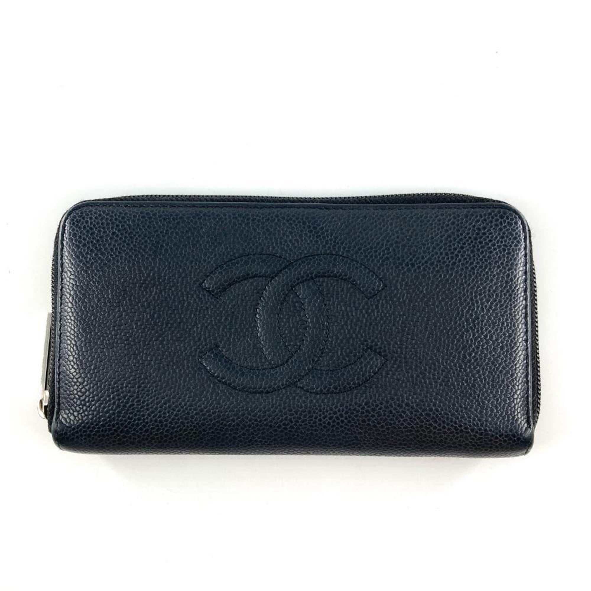 Chanel Black Leather Long Wallet (Bi-Fold) (Pre-Owned)
