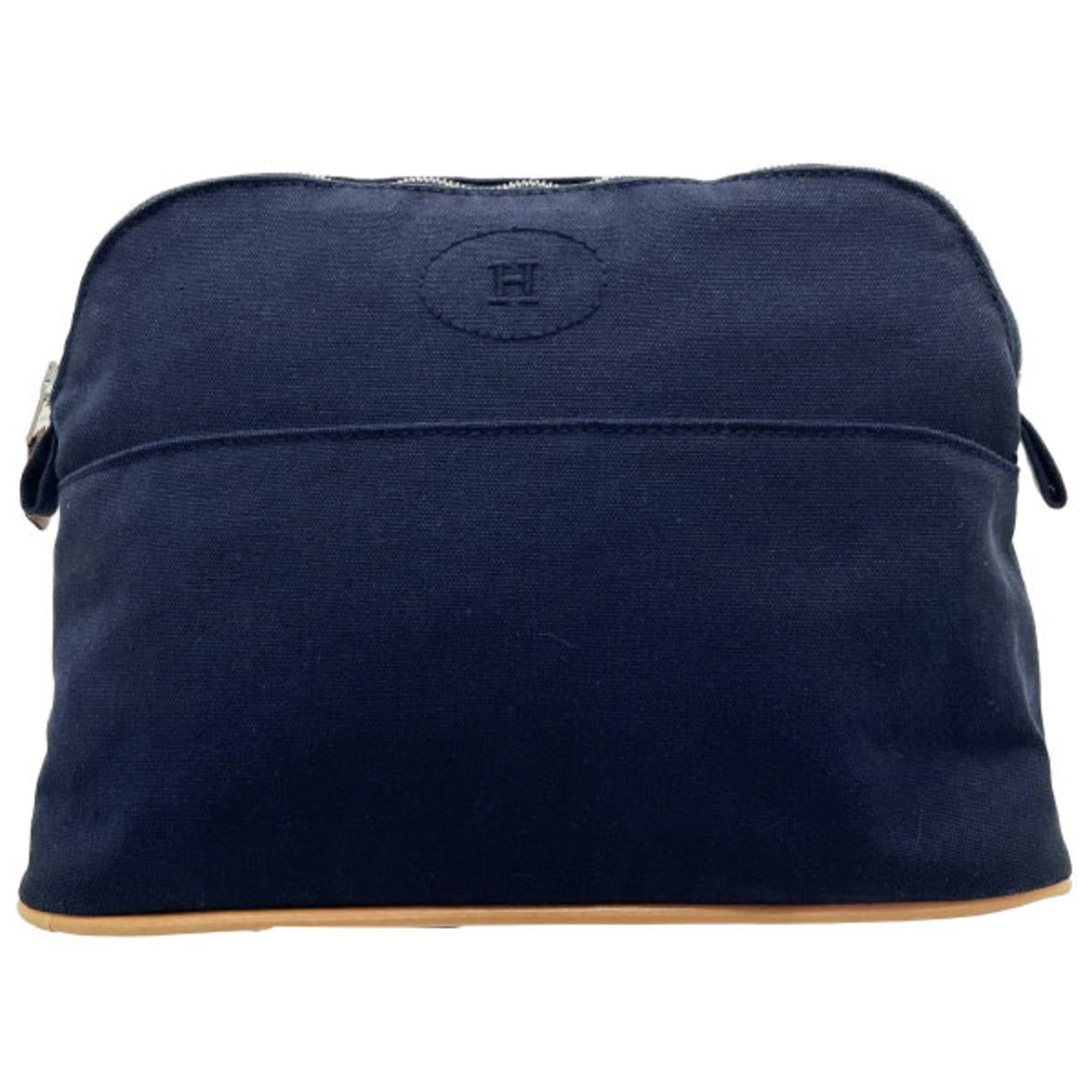 Hermes Navy Cotton Leather Pouch (Pre-Owned)