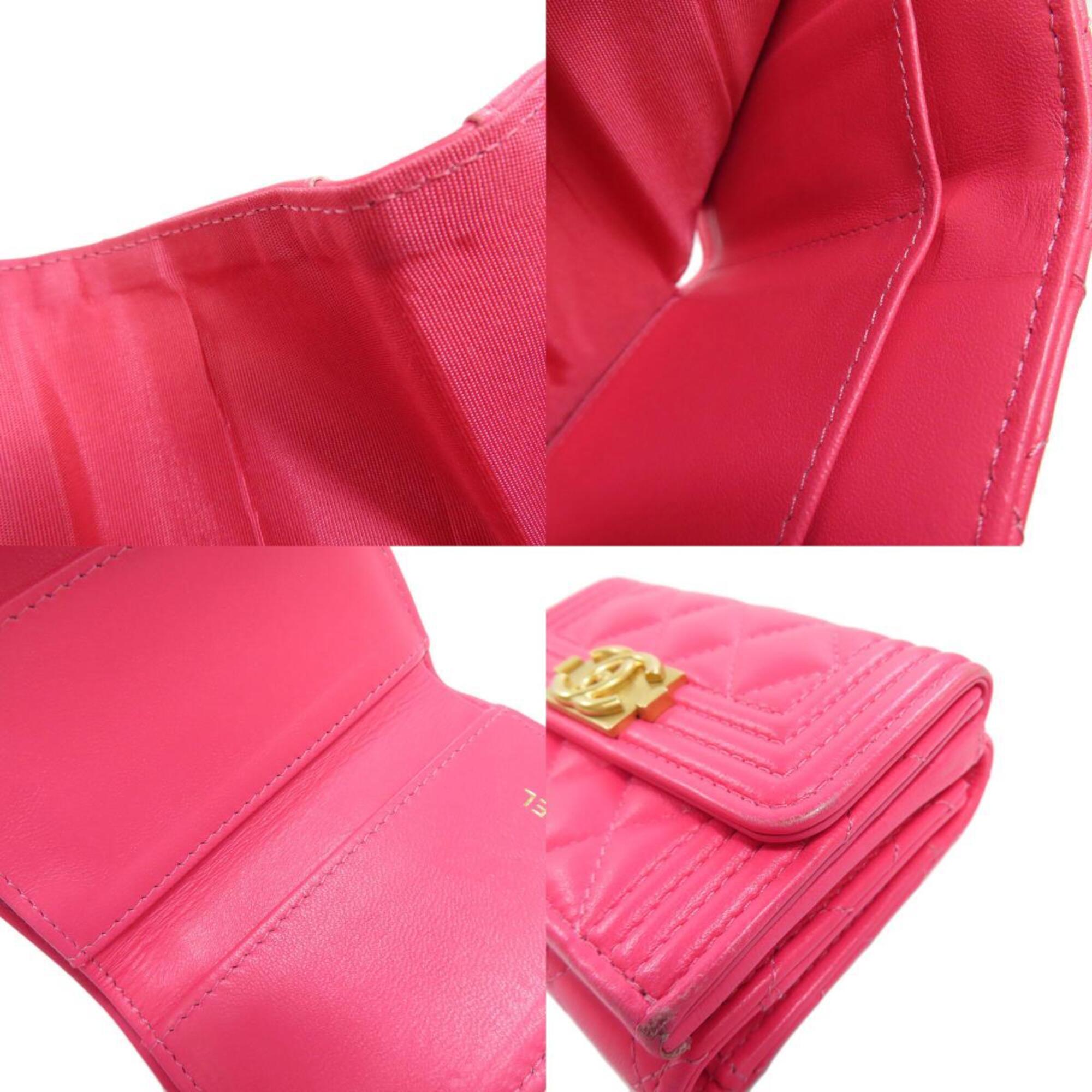 Chanel Boy Chanel Pink Leather Wallet (Tri-Fold) (Pre-Owned)