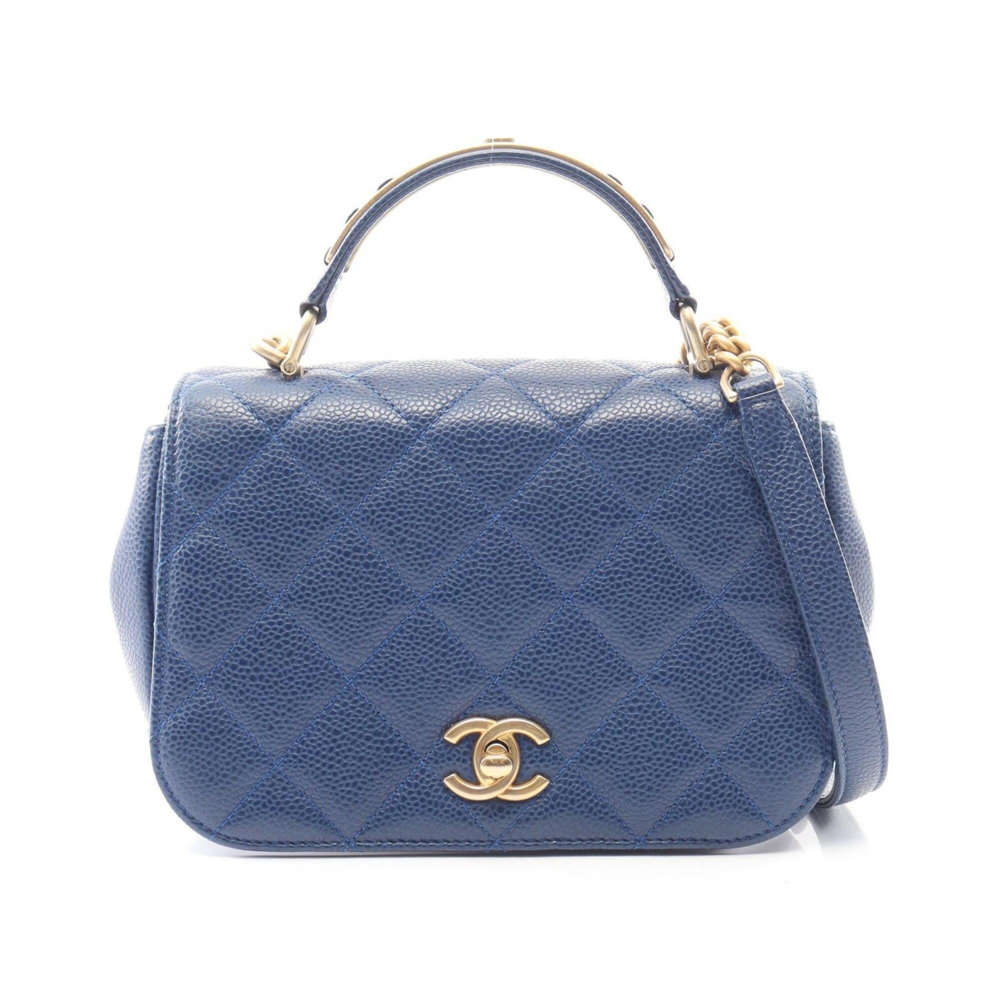 Chanel Blue Leather Handbag Shoulder Bag (Pre-Owned)