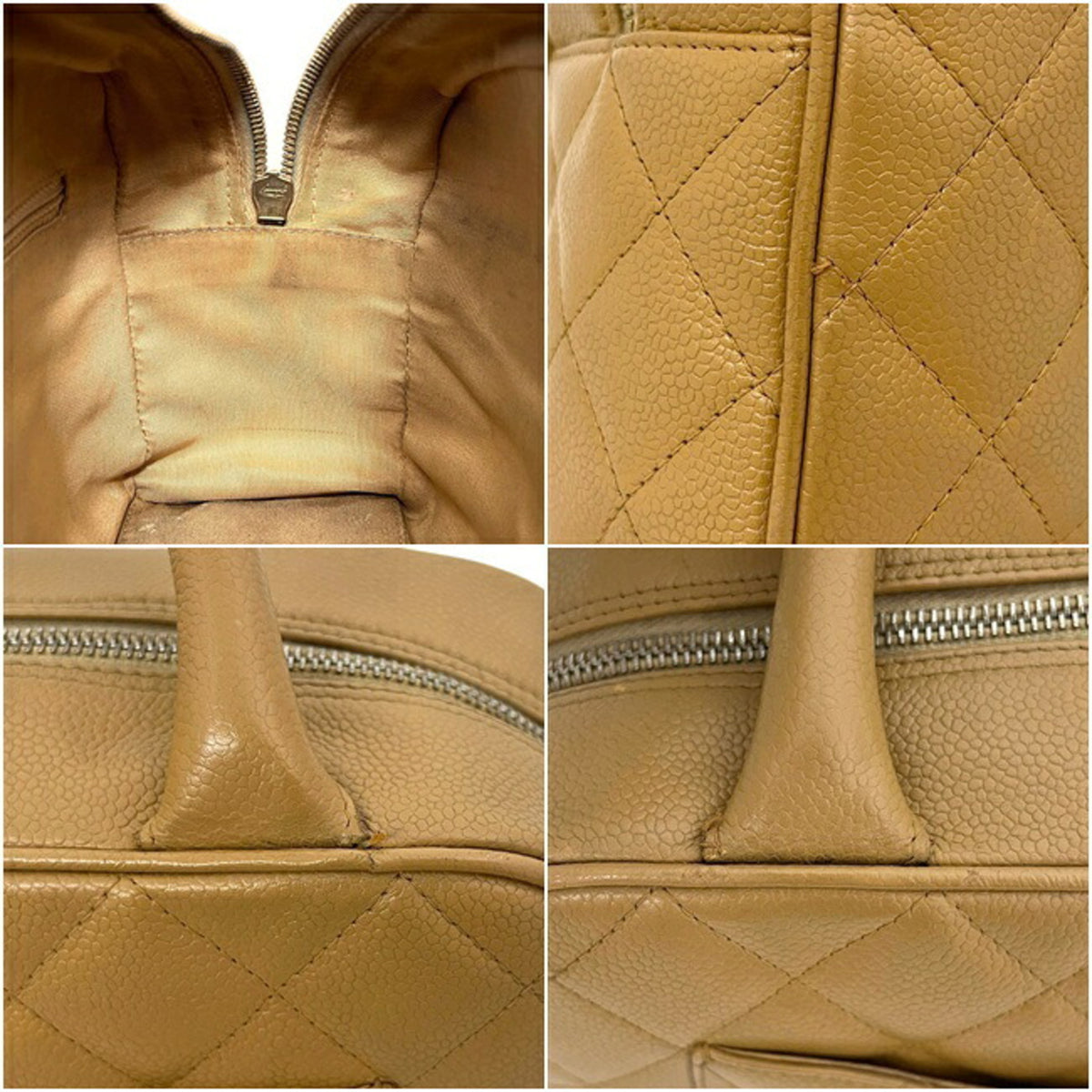 Chanel Beige Grained Calfskin Boston Bag Handbag (Pre-Owned)
