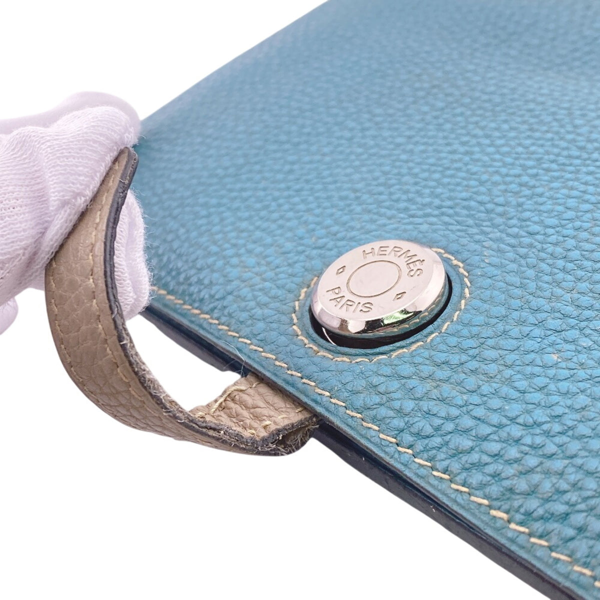 Hermes Dogon Beige Blue Togo Leather Long Wallet (Bi-Fold) (Pre-Owned)