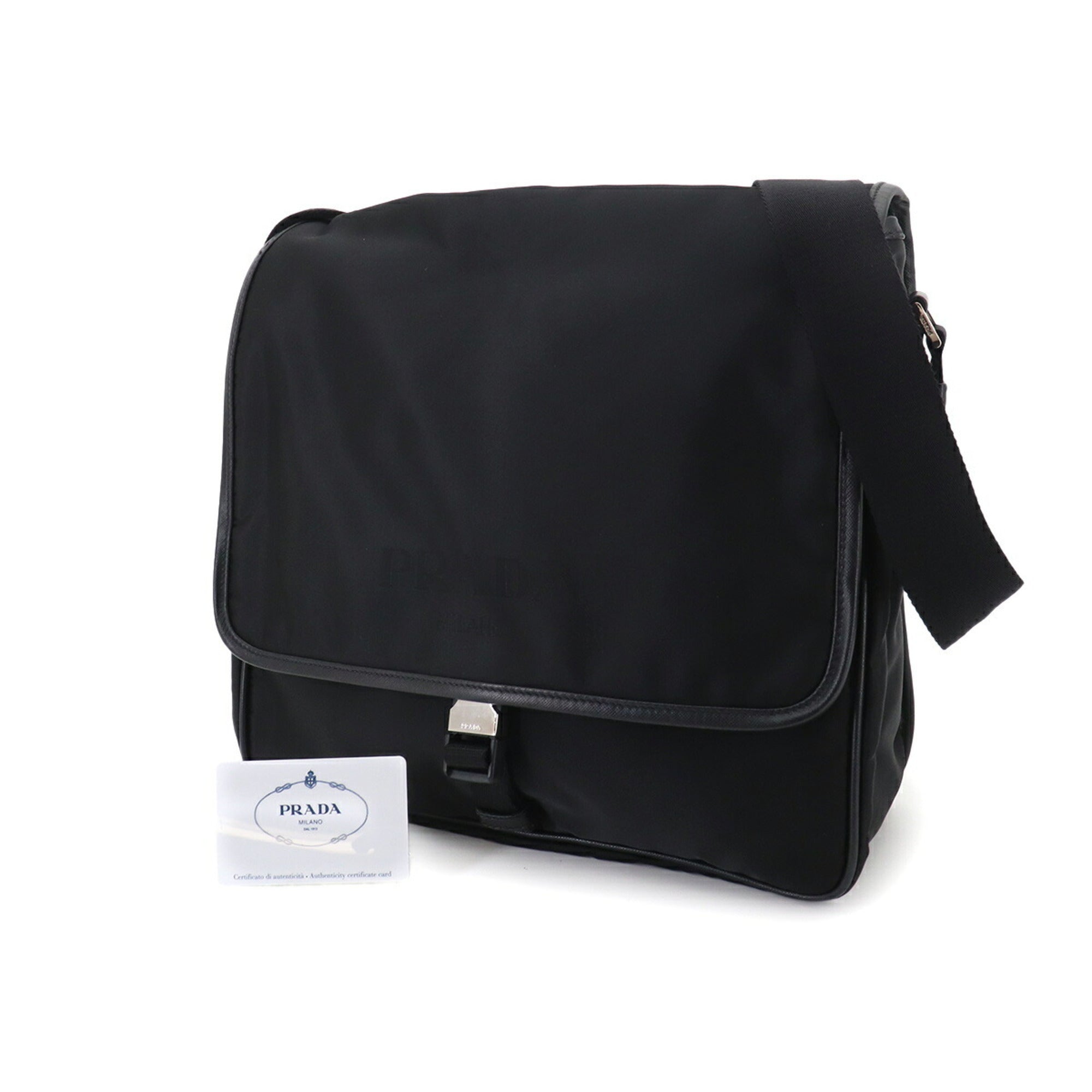 Prada Black Nylon Leather Handbag Messenger Bag Shoulder Bag (Pre-Owned)