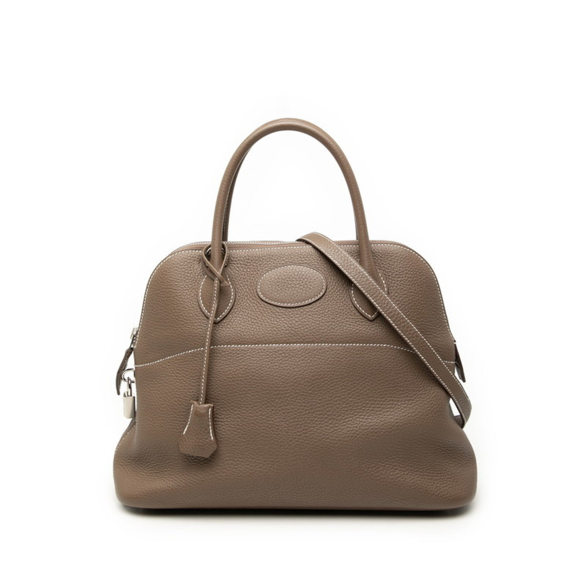 Hermes Bolide Brown Etoupe Gray Taurillon Clemence Leather Handbag Shoulder Bag (Pre-Owned)