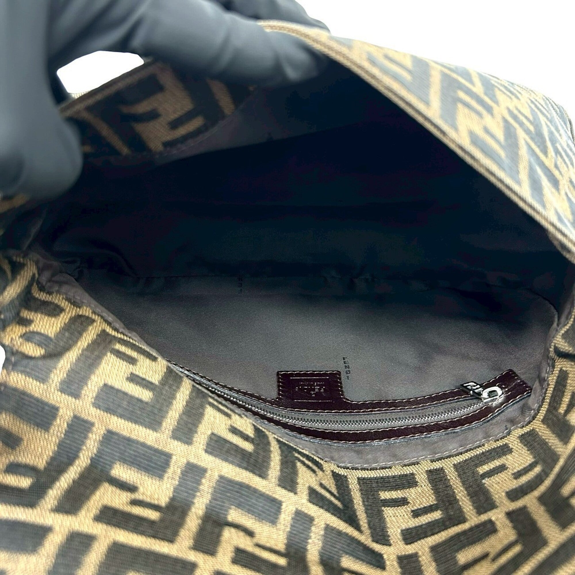 Fendi Black Brown Khaki Canvas Leather Handbag Shoulder Bag (Pre-Owned)