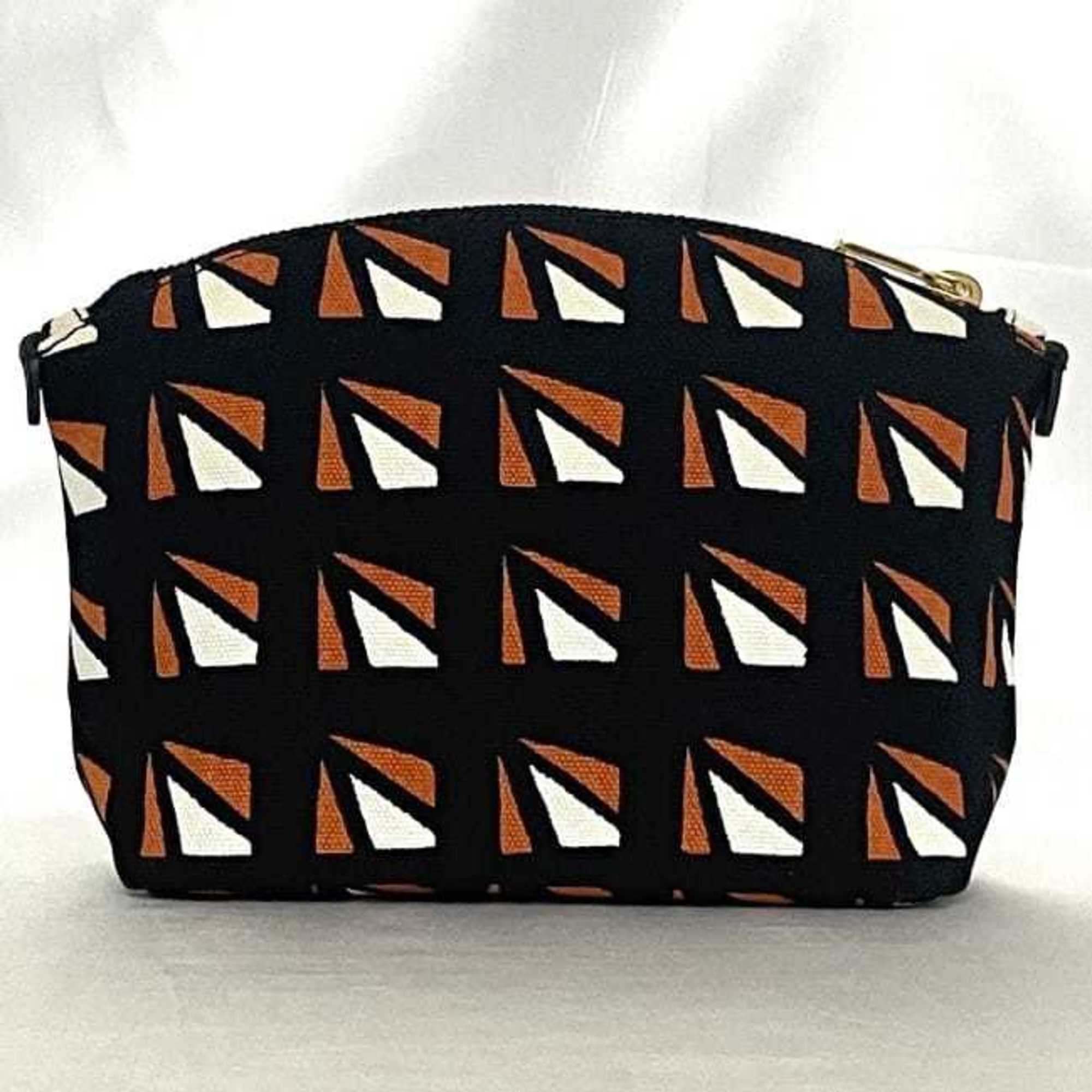 Prada Black Orange Canvas Leather Pouch (Pre-Owned)