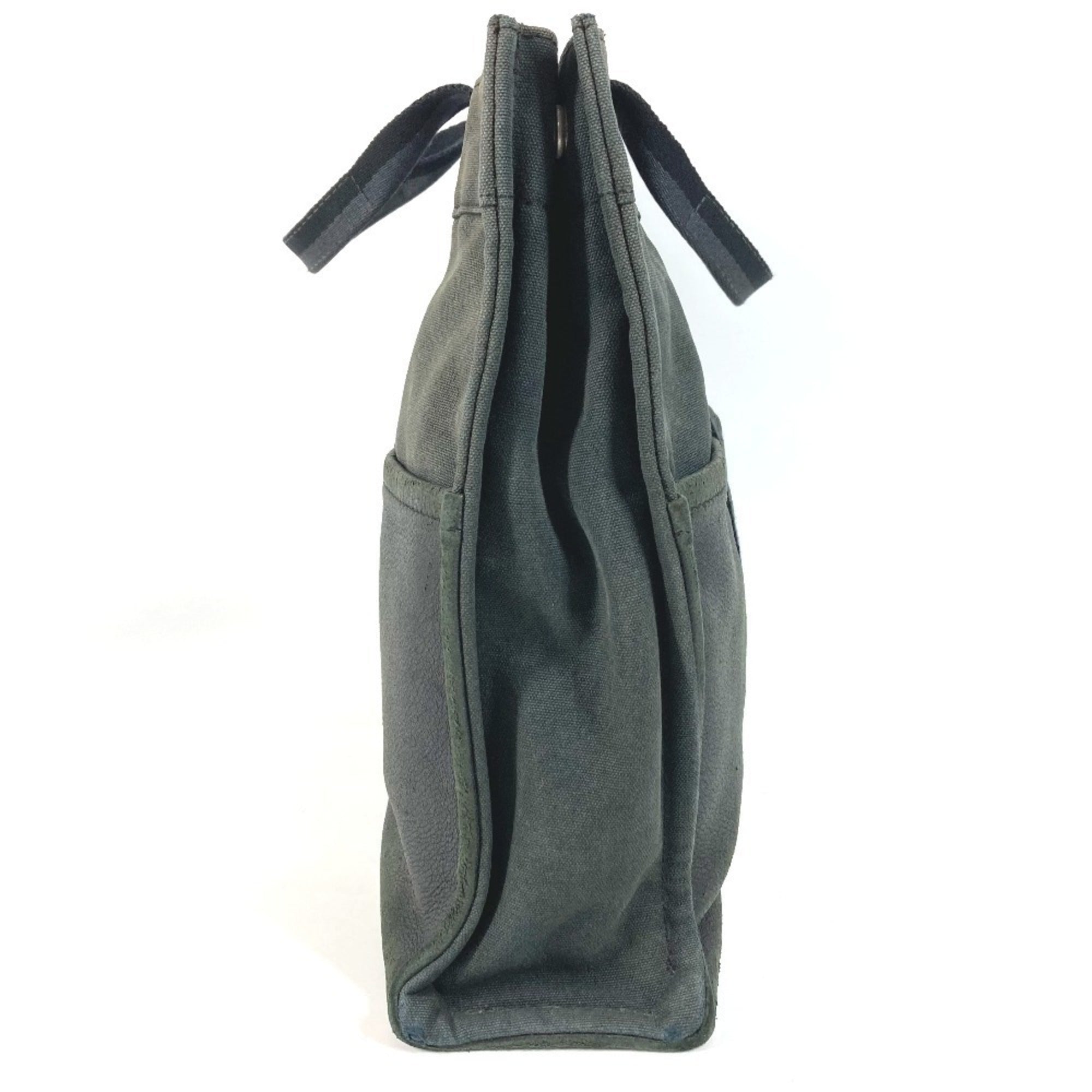 Hermes Black Canvas Leather Handbag Tote Bag (Pre-Owned)