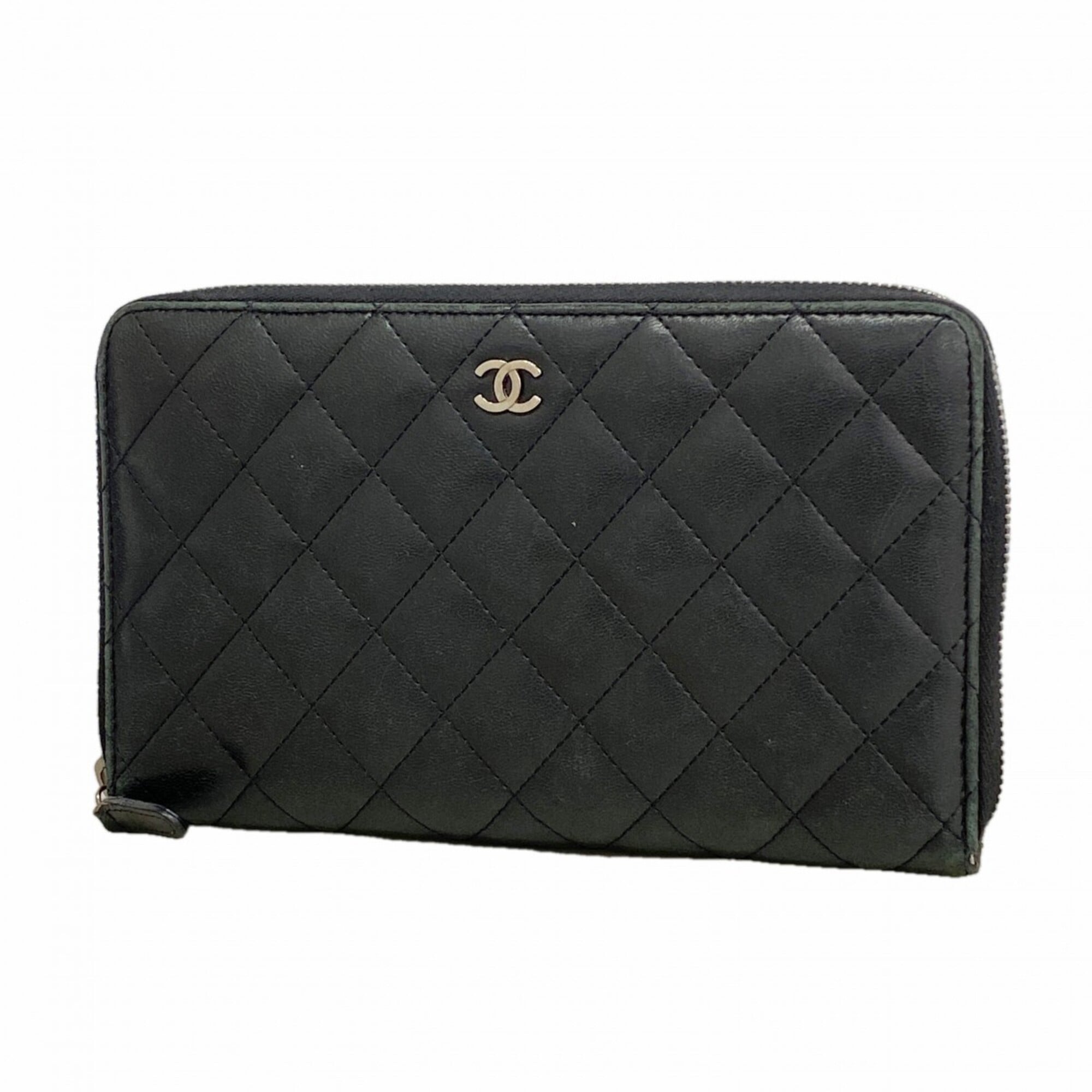 Chanel Black Leather Long Wallet (Bi-Fold) (Pre-Owned)