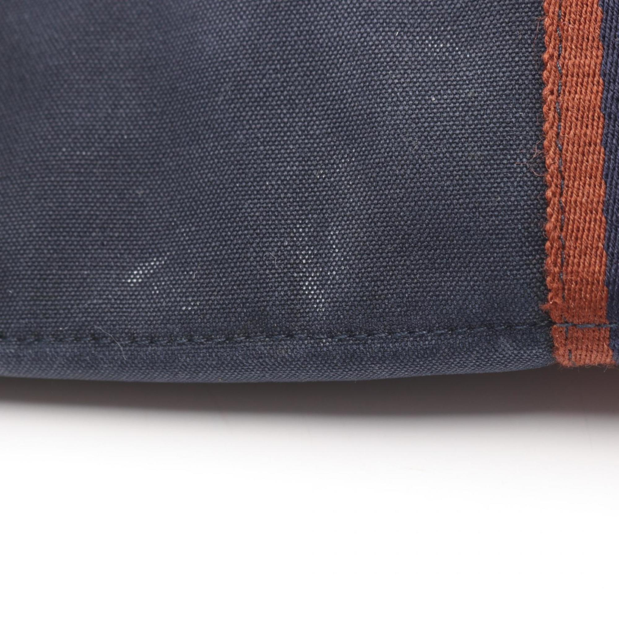 Hermes Brown Navy Canvas Tote Bag (Pre-Owned)