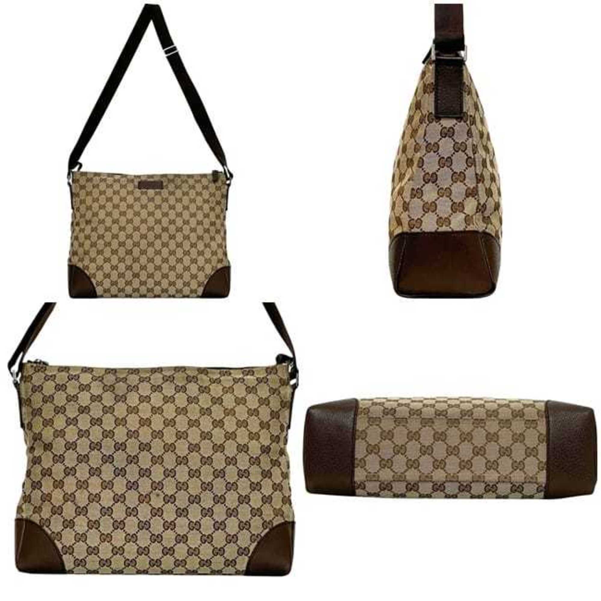 Gucci Beige Brown Gg Canvas Leather Shoulder Bag (Pre-Owned)