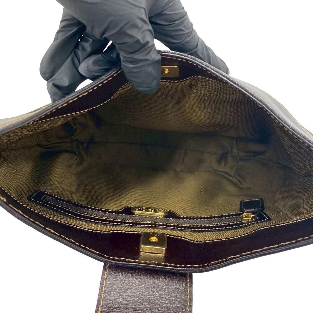 Fendi Black Brown Canvas Leather Shoulder Bag (Pre-Owned)