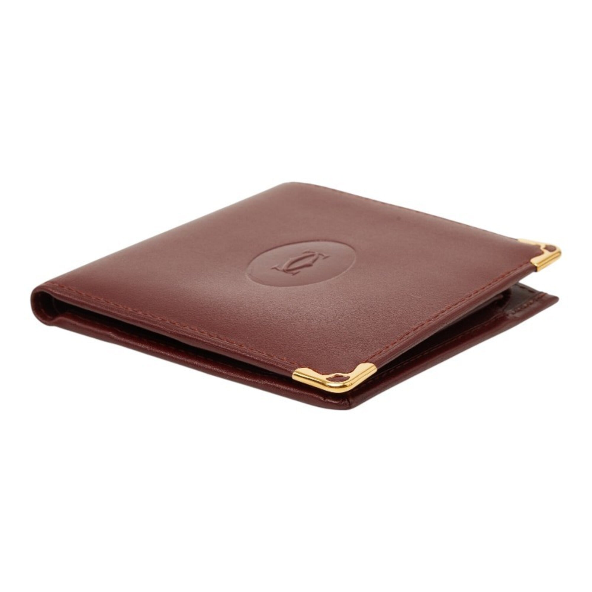 Cartier Red Color Wine Red Leather Wallet (Bi-Fold) (Pre-Owned)