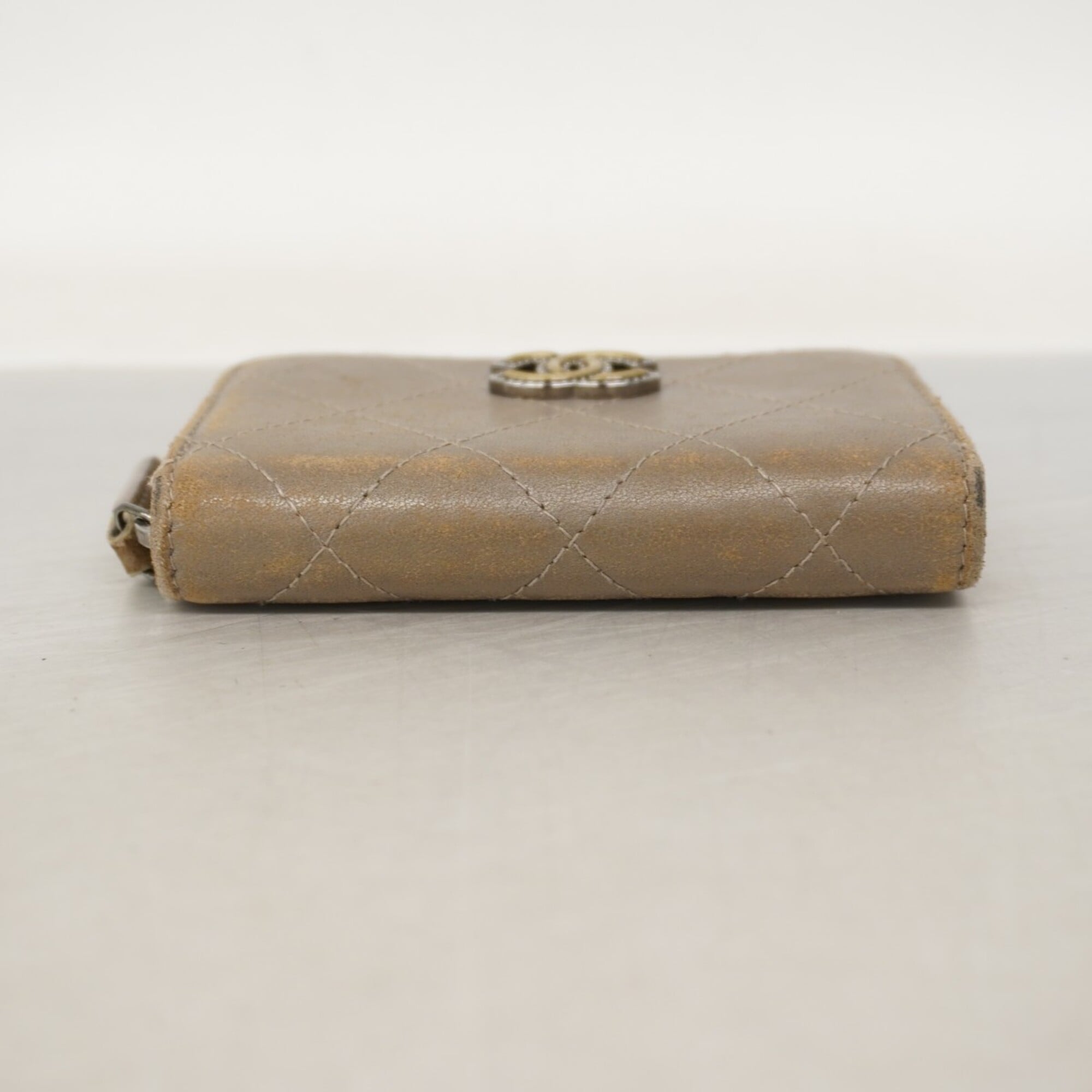 Chanel Gray Leather Coin Purse/Coin Case (Pre-Owned)