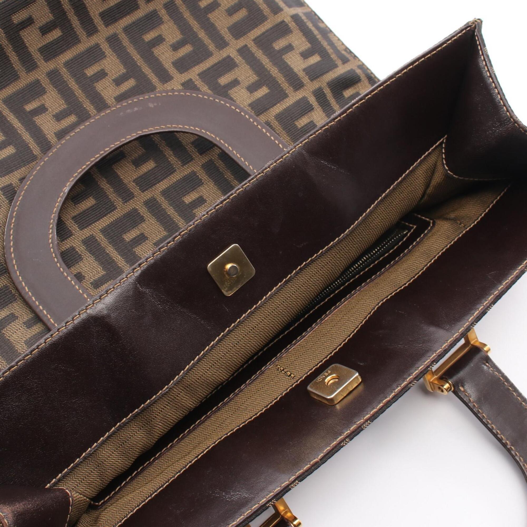 Fendi Zucca Brown Canvas Leather Handbag Tote Bag (Pre-Owned)