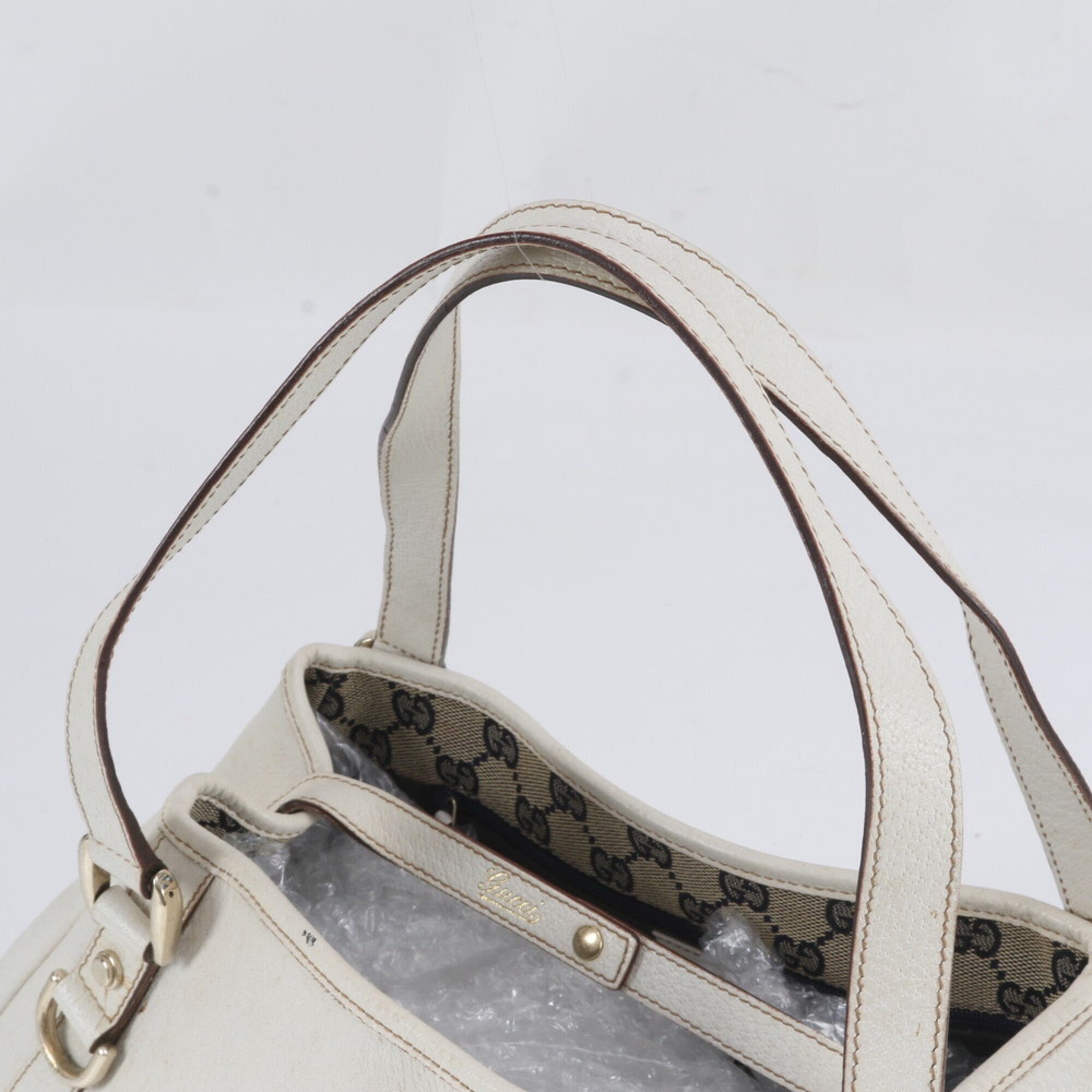 Gucci White Leather Handbag Shoulder Bag Tote Bag (Pre-Owned)