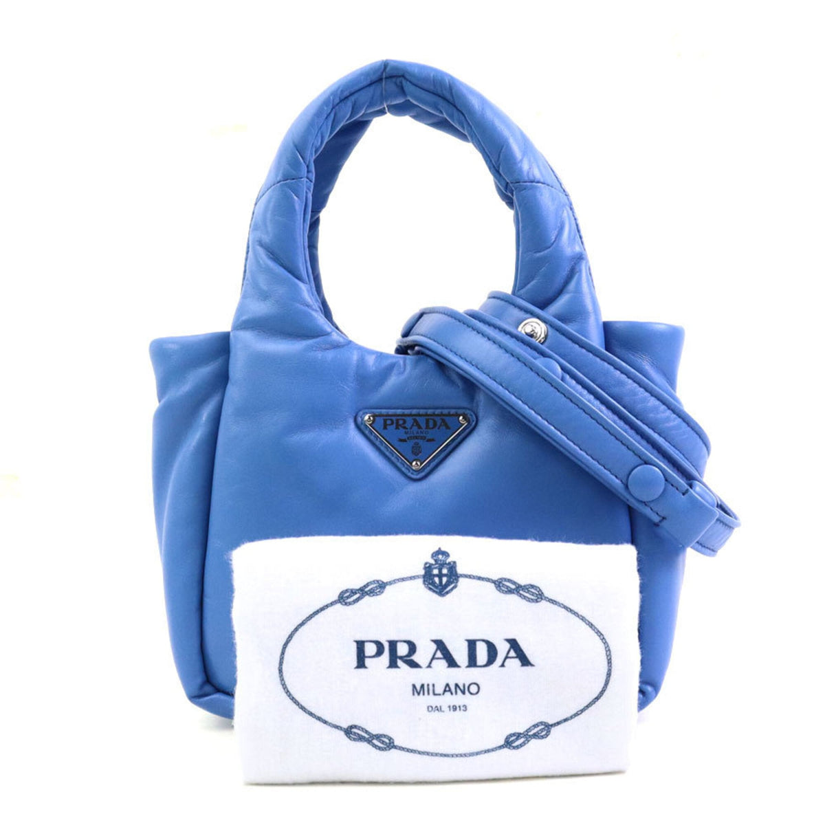 Prada Blue Leather Handbag Shoulder Bag (Pre-Owned)