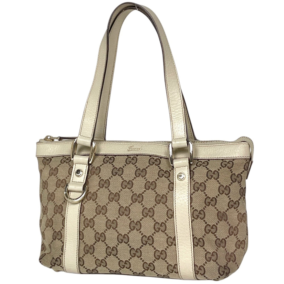 Gucci Gg Canvas Beige Gg Canvas Leather Tote Bag (Pre-Owned)