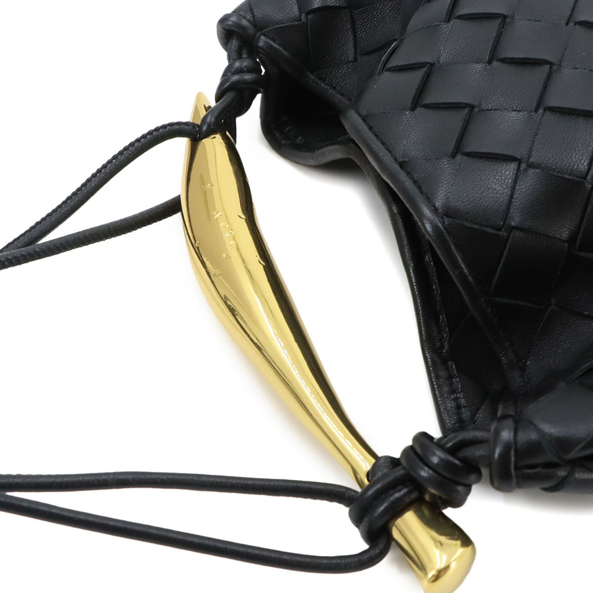 Bottega Veneta Intrecciato Black Leather Handbag Shoulder Bag (Pre-Owned)