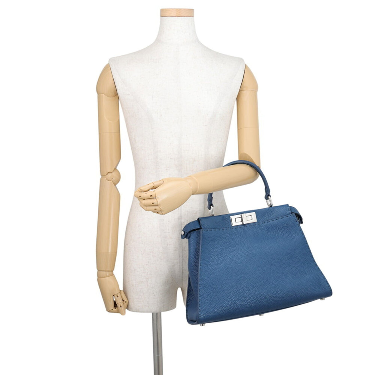 Fendi Peekaboo Blue Leather Handbag Shoulder Bag (Pre-Owned)