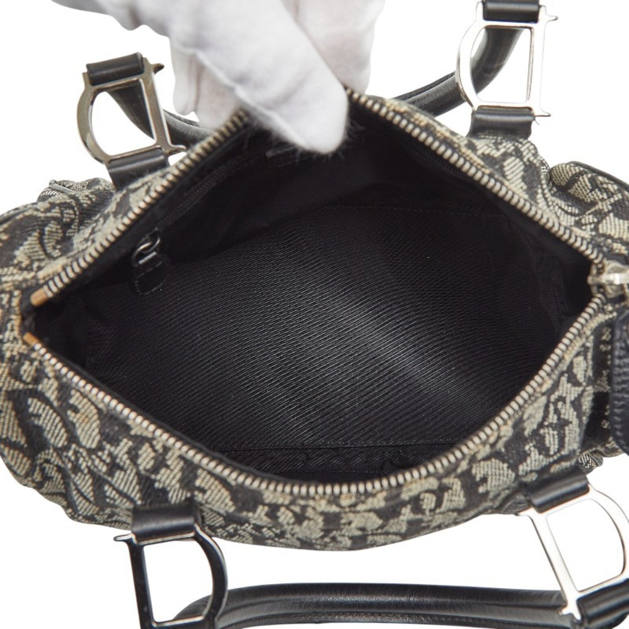 Christian Dior Beige Black Canvas Leather Boston Bag Handbag (Pre-Owned)