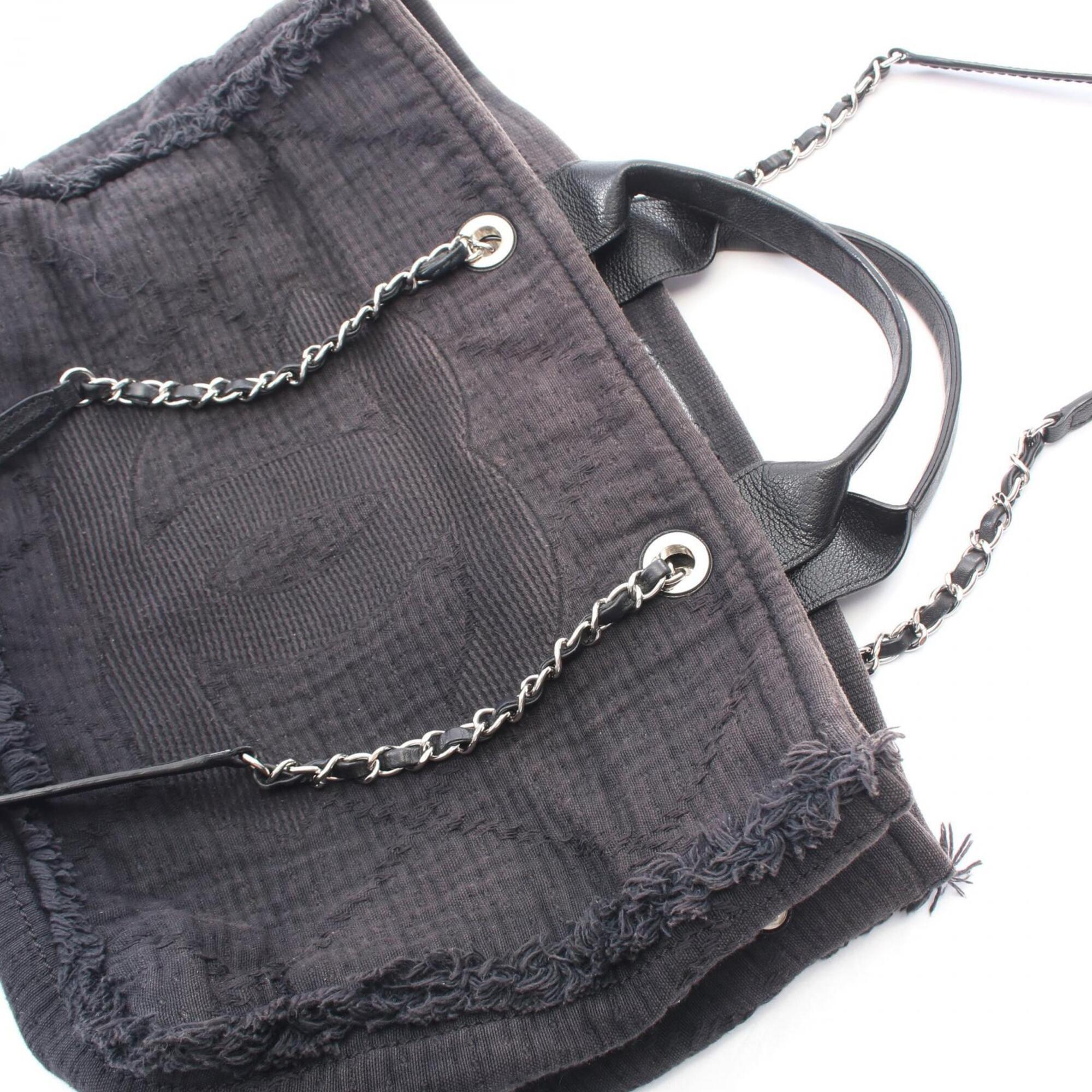 Chanel Black Leather Fabric Handbag Tote Bag (Pre-Owned)