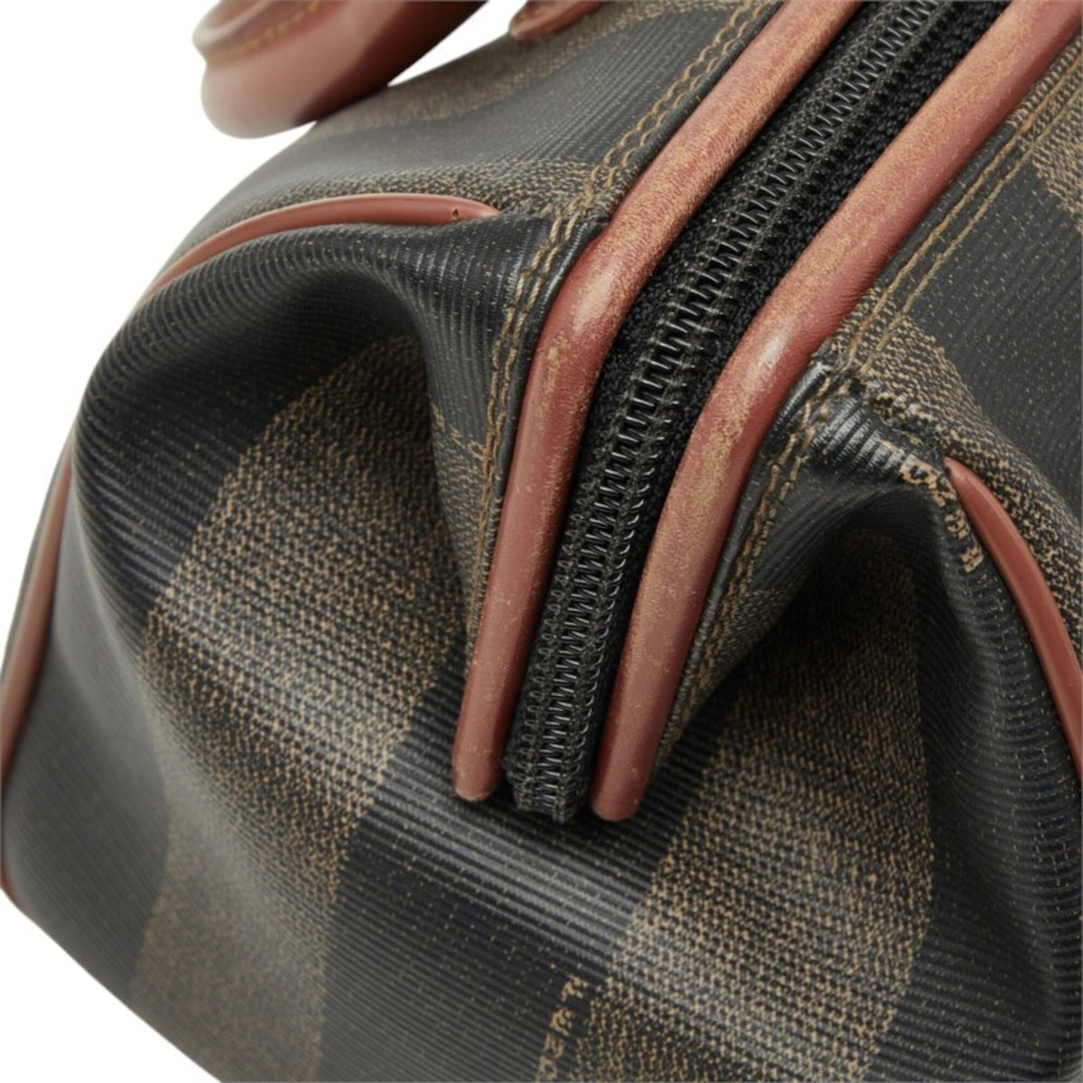 Fendi Pequin Khaki Brown Pvc Leather Boston Bag Shoulder Bag (Pre-Owned)
