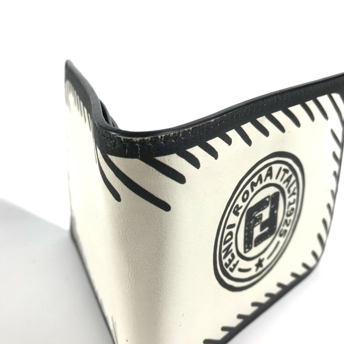 Fendi Black White Leather Bill Wallet (Bi-Fold) (Pre-Owned)