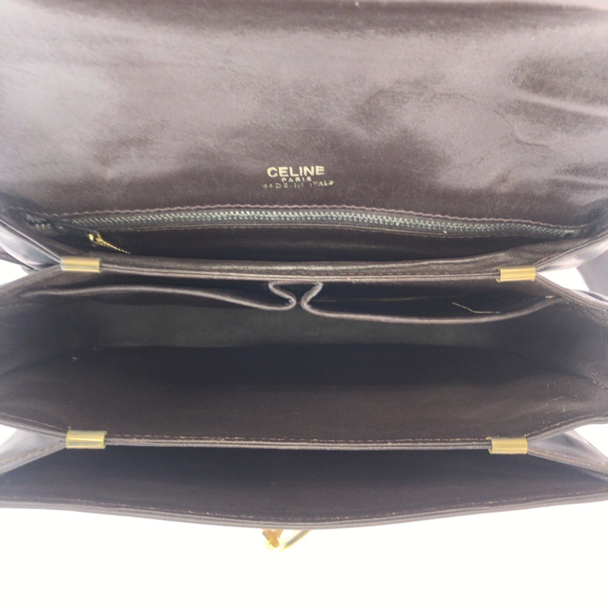 Celine Brown Dark Brown Leather Pochette Shoulder Bag (Pre-Owned)