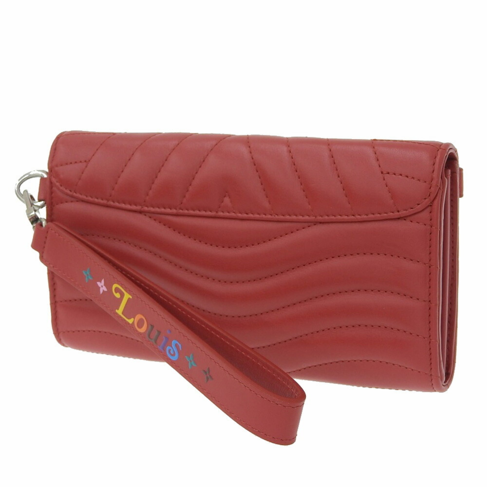 Louis Vuitton Red Color Leather Long Wallet (Bi-Fold) (Pre-Owned)