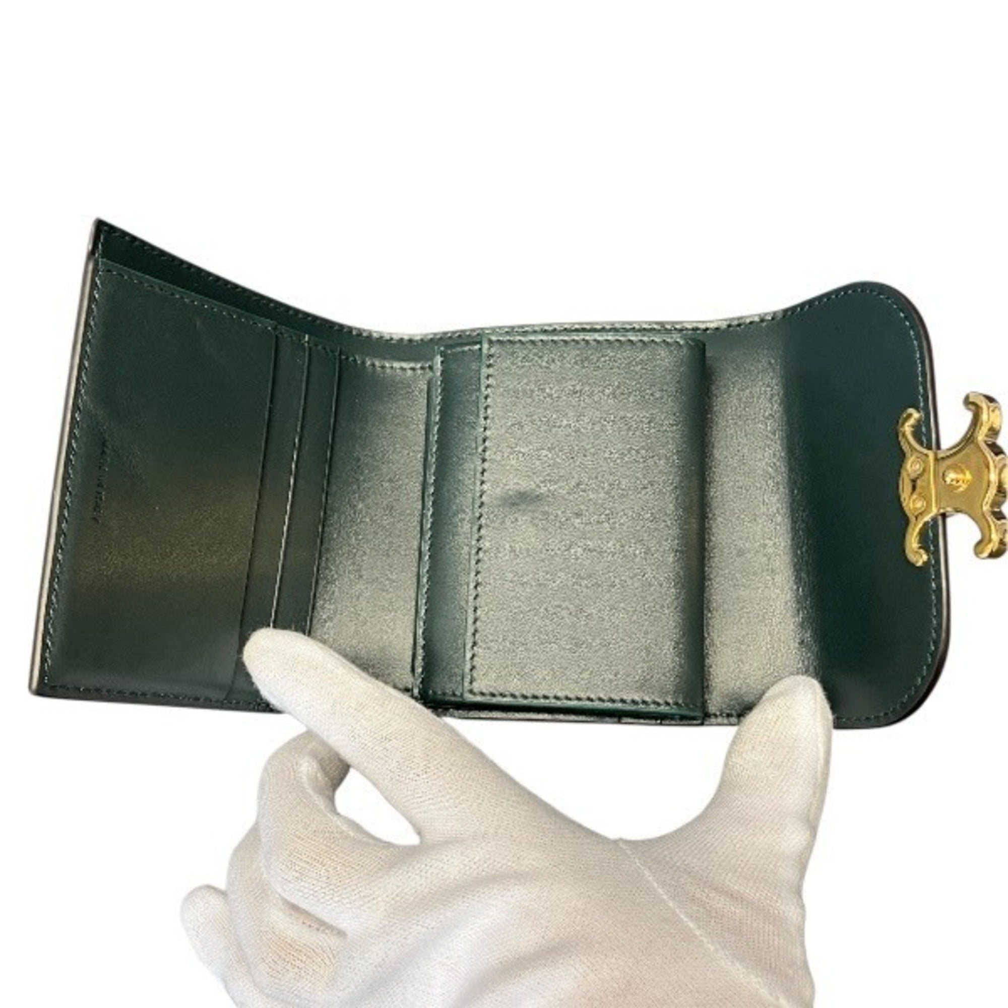 Celine Dark Green Leather Wallet (Tri-Fold) (Pre-Owned)