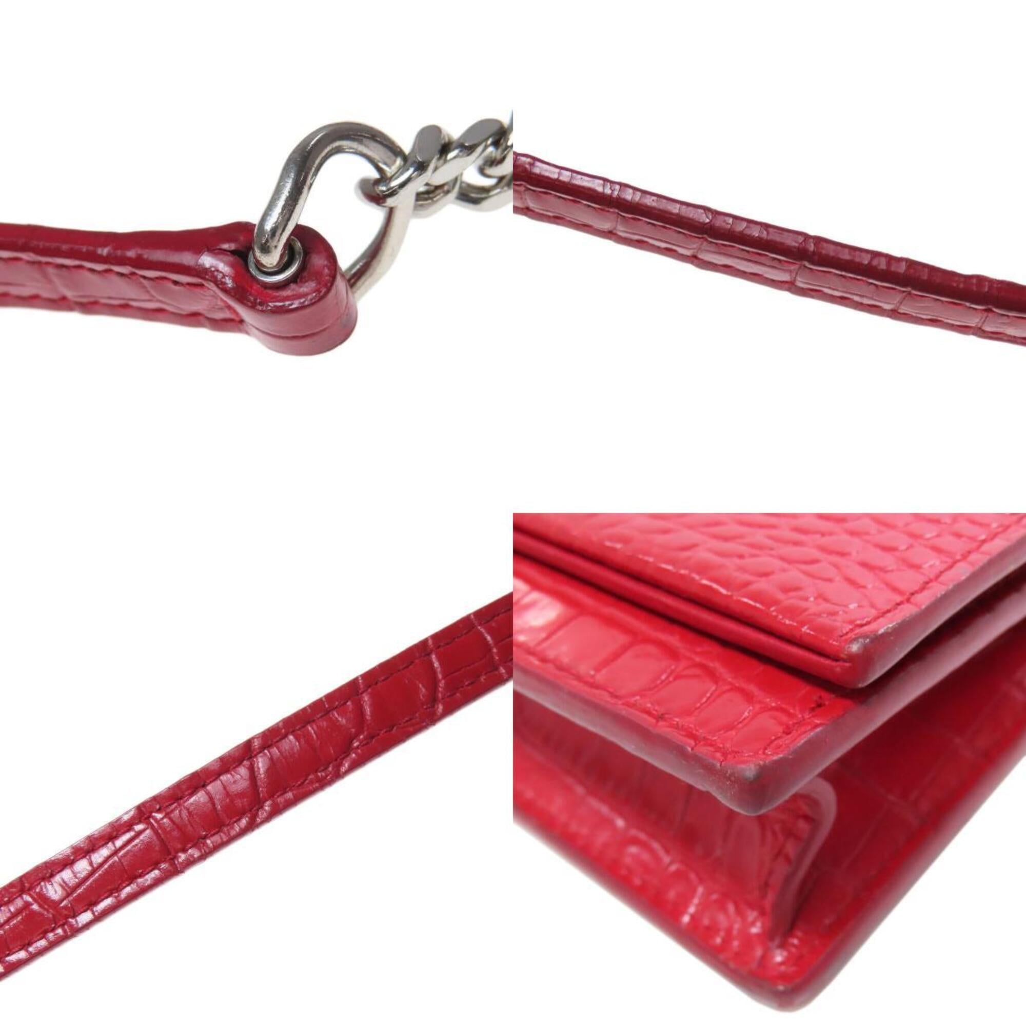 Yves Saint Laurent Red Color Leather Chain/Shoulder Wallet (Pre-Owned)