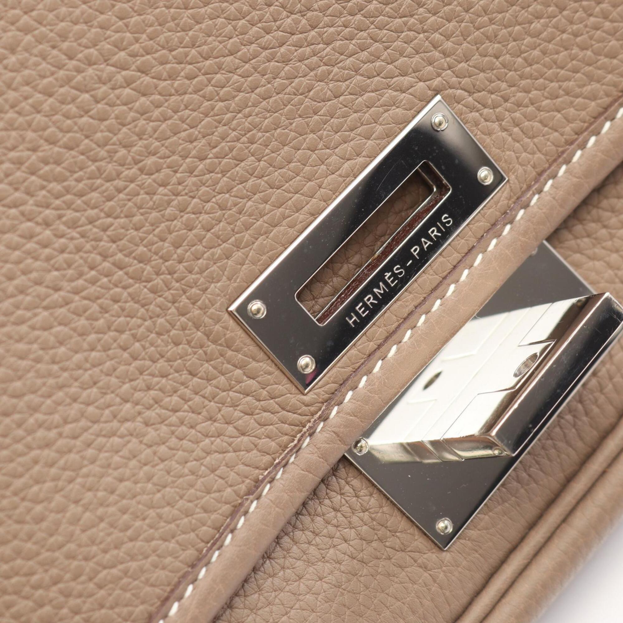 Hermes Etoupe Gray Gray Taurillon Clemence Leather Leather Handbag Shoulder Bag (Pre-Owned)