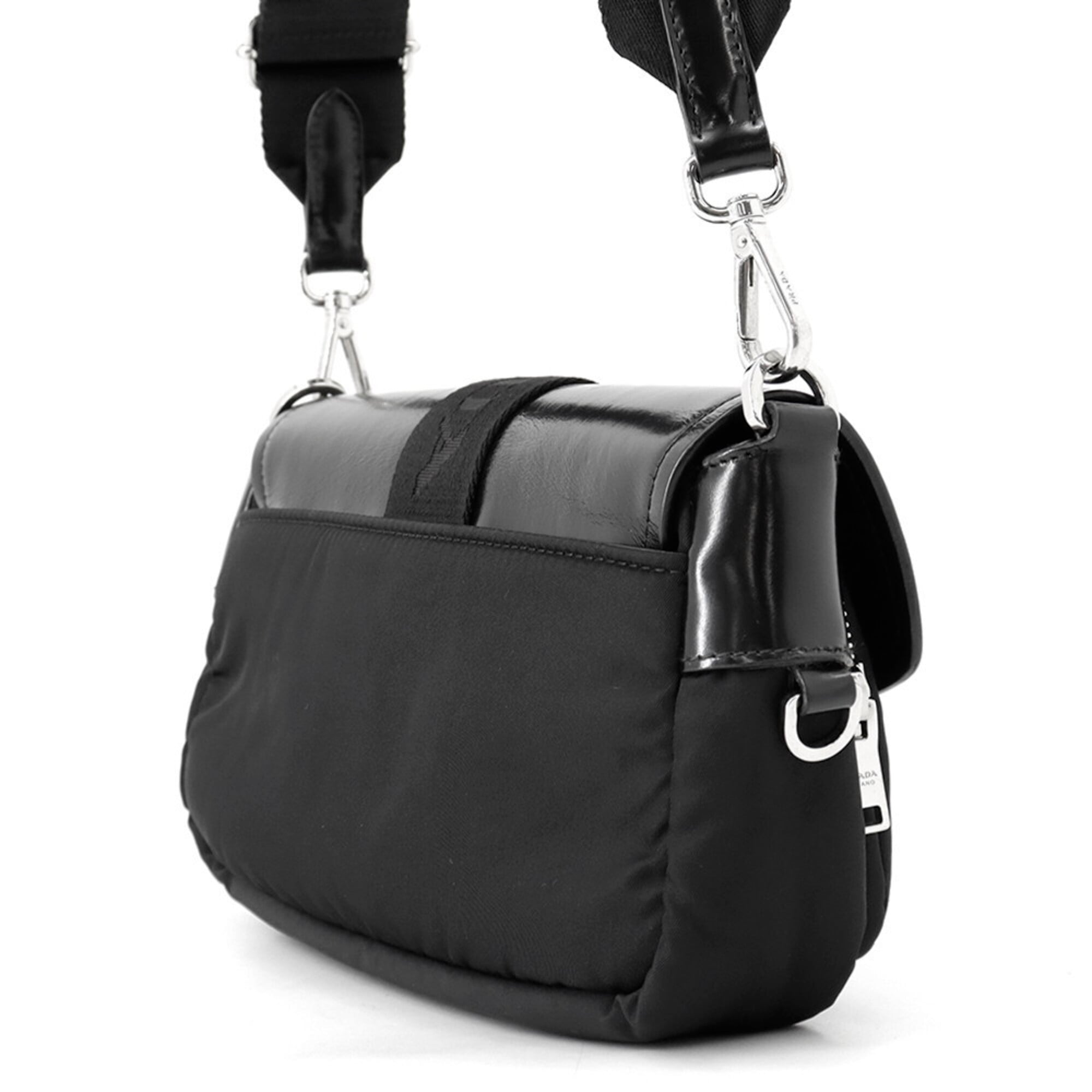 Prada Black Nylon Leather Handbag Shoulder Bag (Pre-Owned)