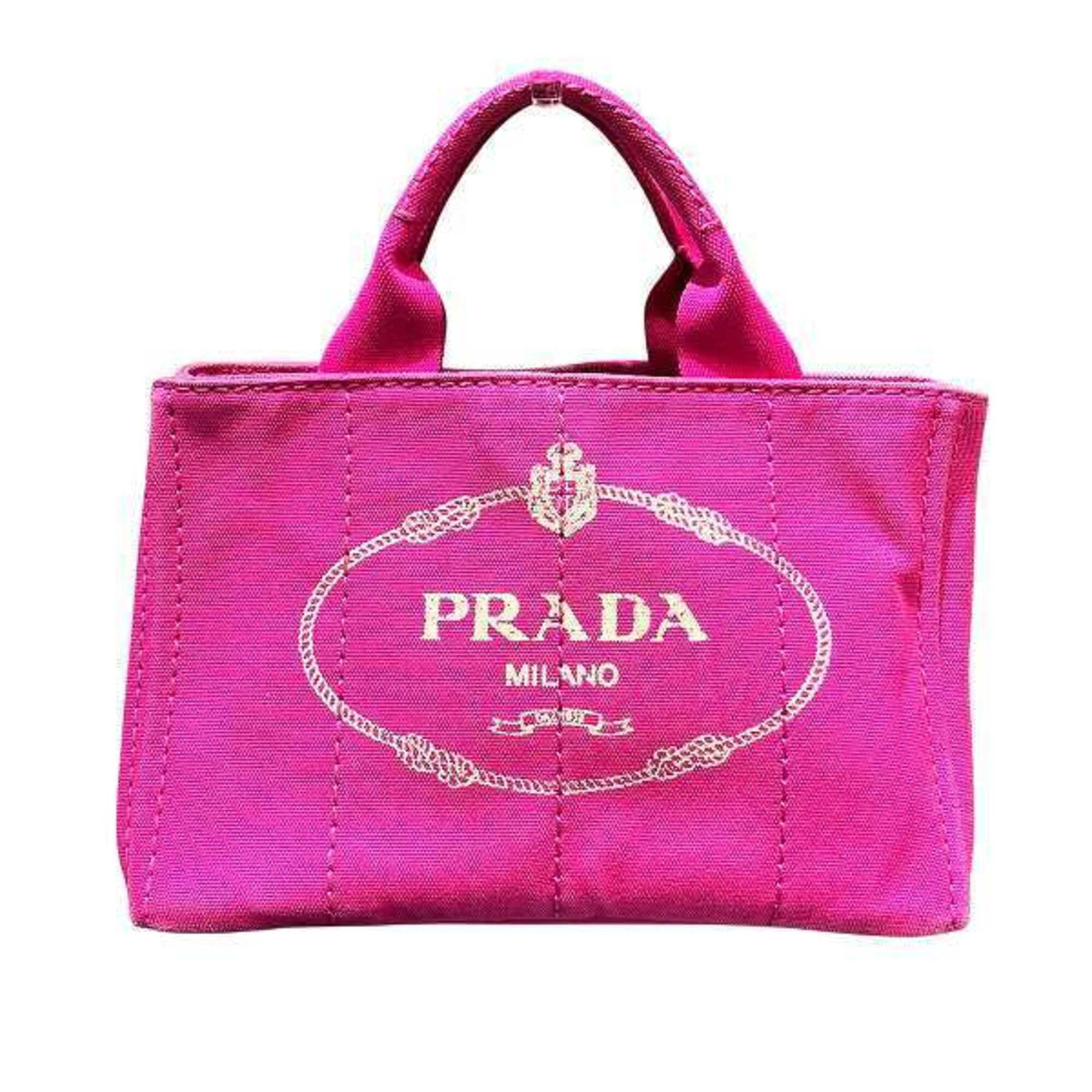 Prada Canapa Pink Canvas Handbag Tote Bag (Pre-Owned)