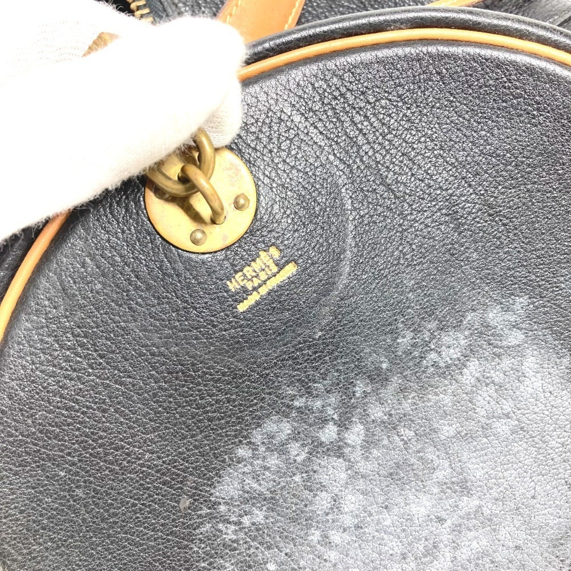 Hermes Bicolor Black Brown Ardennes Leather Boston Bag Handbag (Pre-Owned)