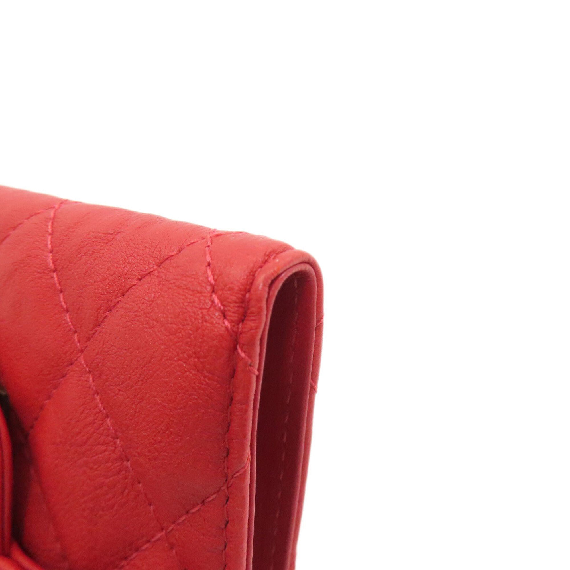 Chanel Red Color Leather Wallet (Bi-Fold) (Pre-Owned)