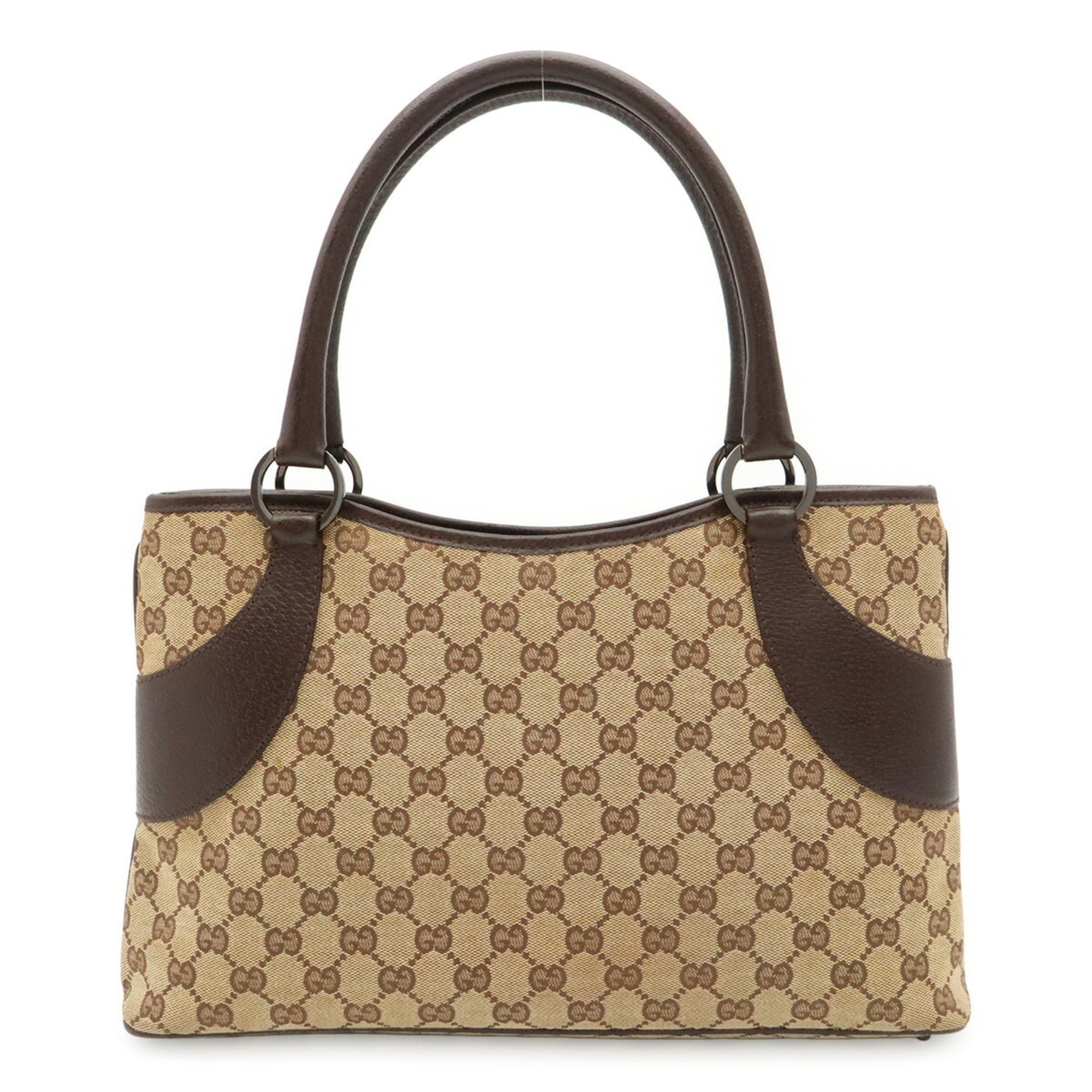 Gucci Gg Canvas Beige Dark Brown Gg Canvas Leather Shoulder Bag Tote Bag (Pre-Owned)