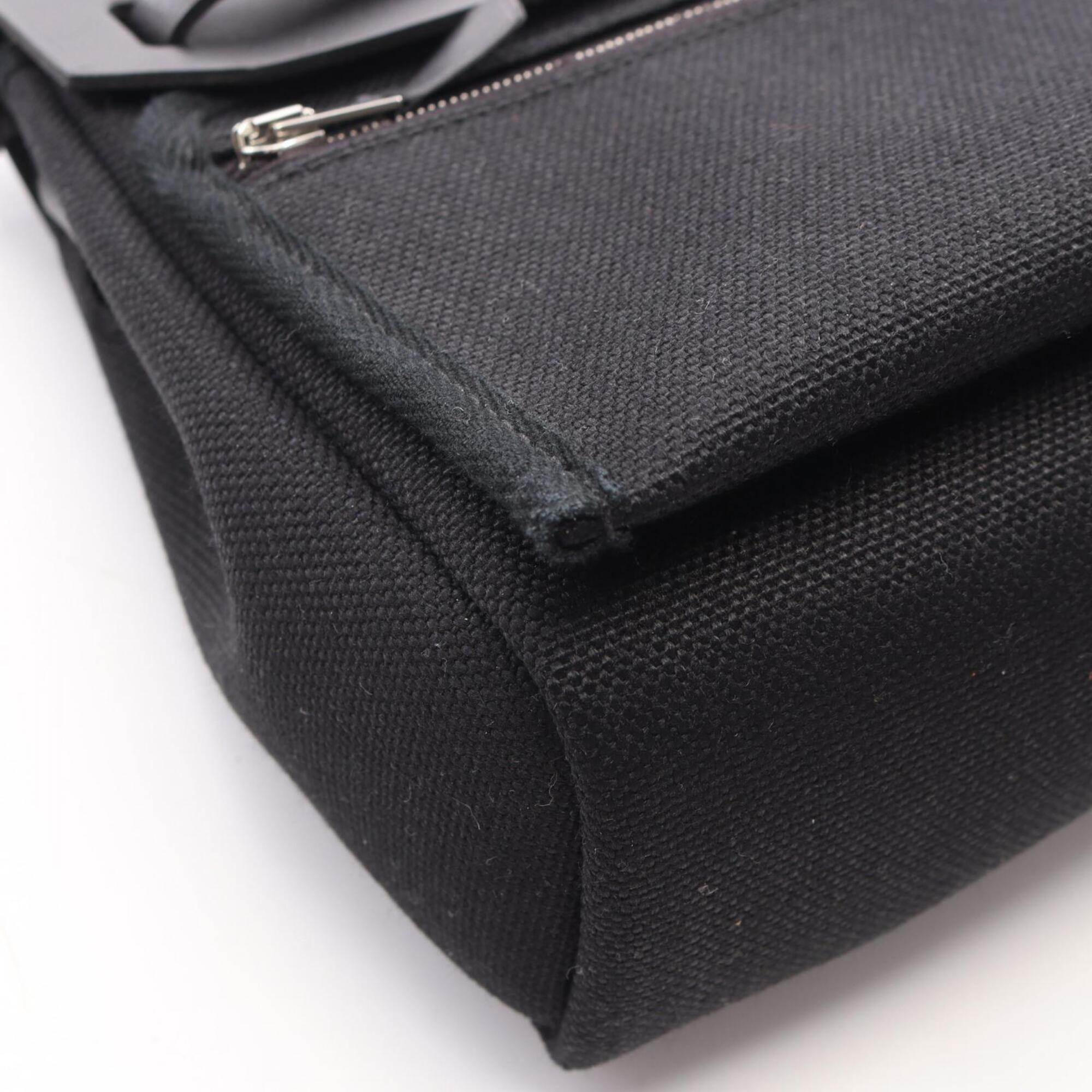 Hermes Black Canvas Leather Handbag Shoulder Bag (Pre-Owned)