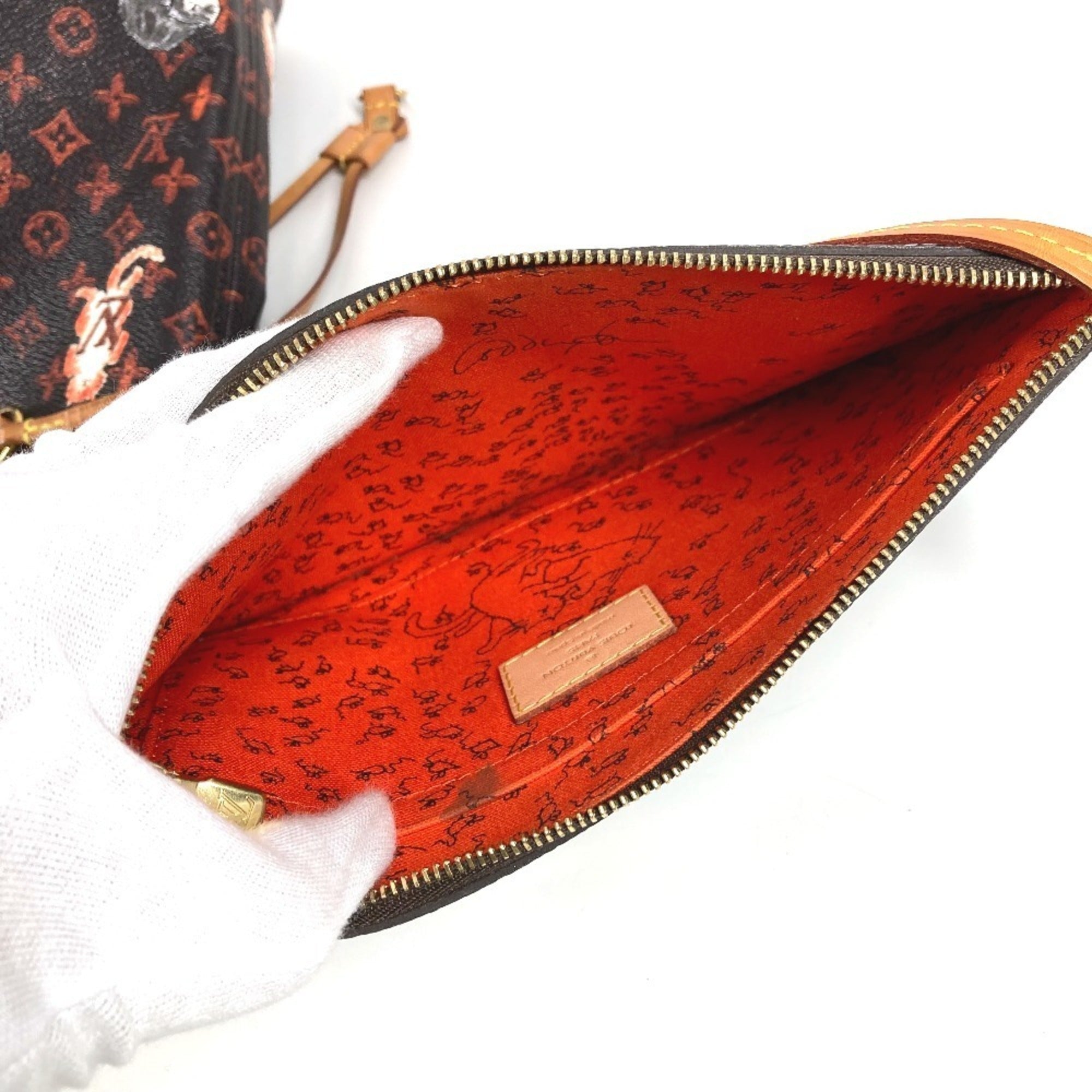 Louis Vuitton Brown Orange Monogram Leather Pouch Shoulder Bag Tote Bag (Pre-Owned)