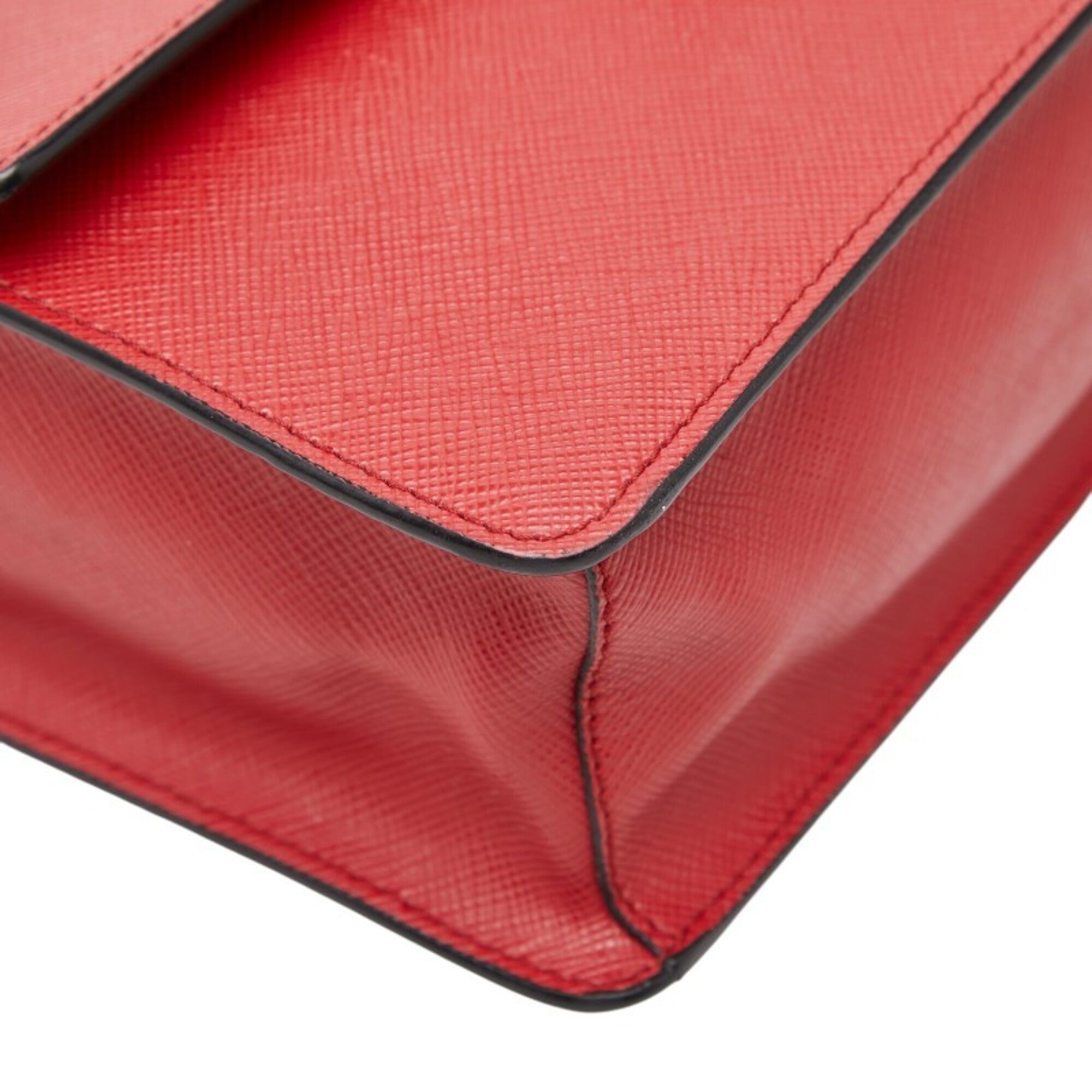 Prada Red Color Saffiano Triangle Leather Shoulder Bag (Pre-Owned)