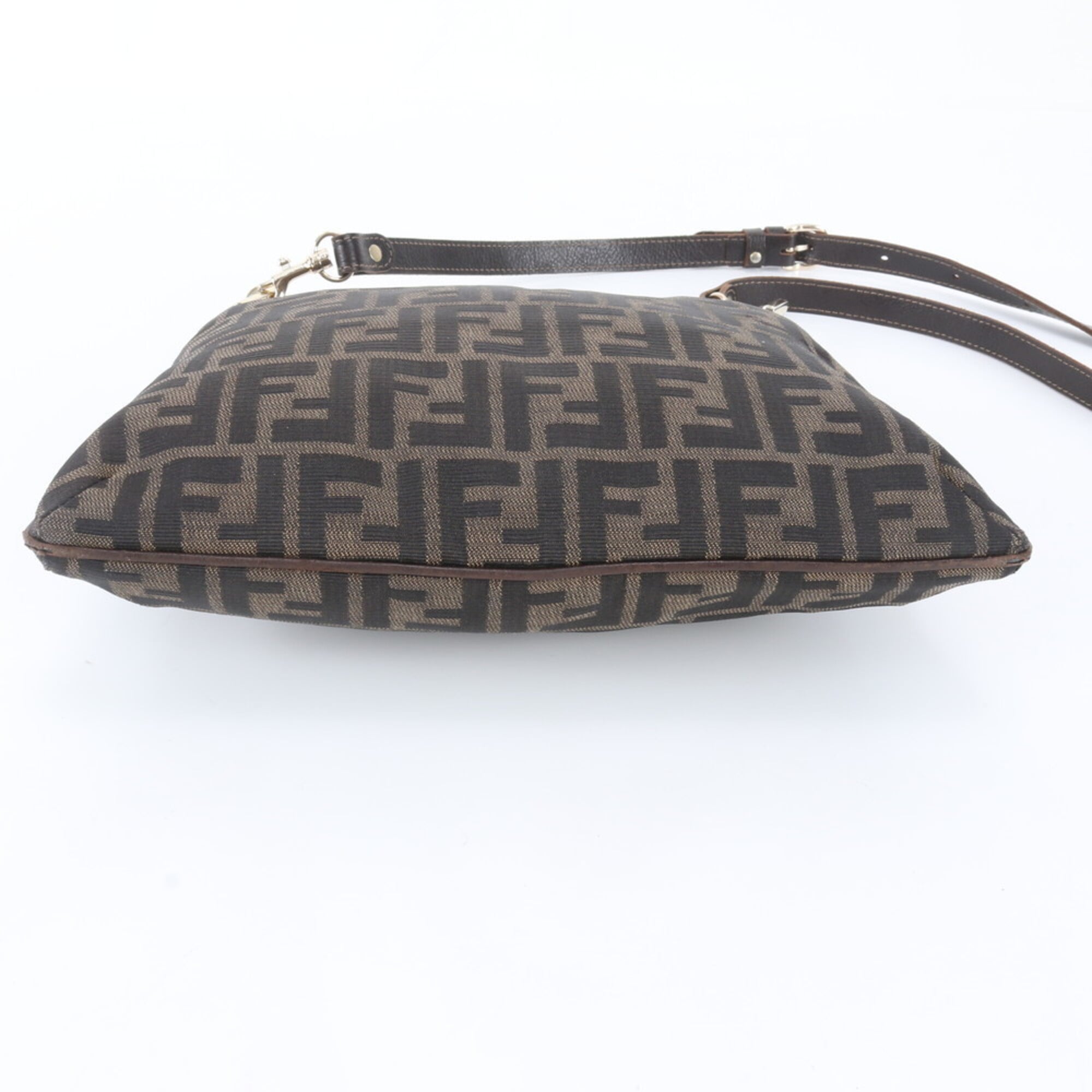 Fendi Black Brown Leather Nylon Messenger Bag Shoulder Bag Tote Bag (Pre-Owned)