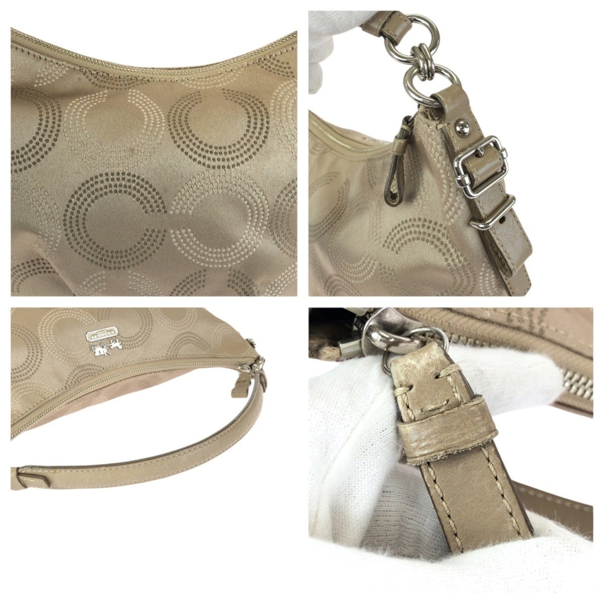 Coach Beige Satin Leather Handbag Shoulder Bag (Pre-Owned)