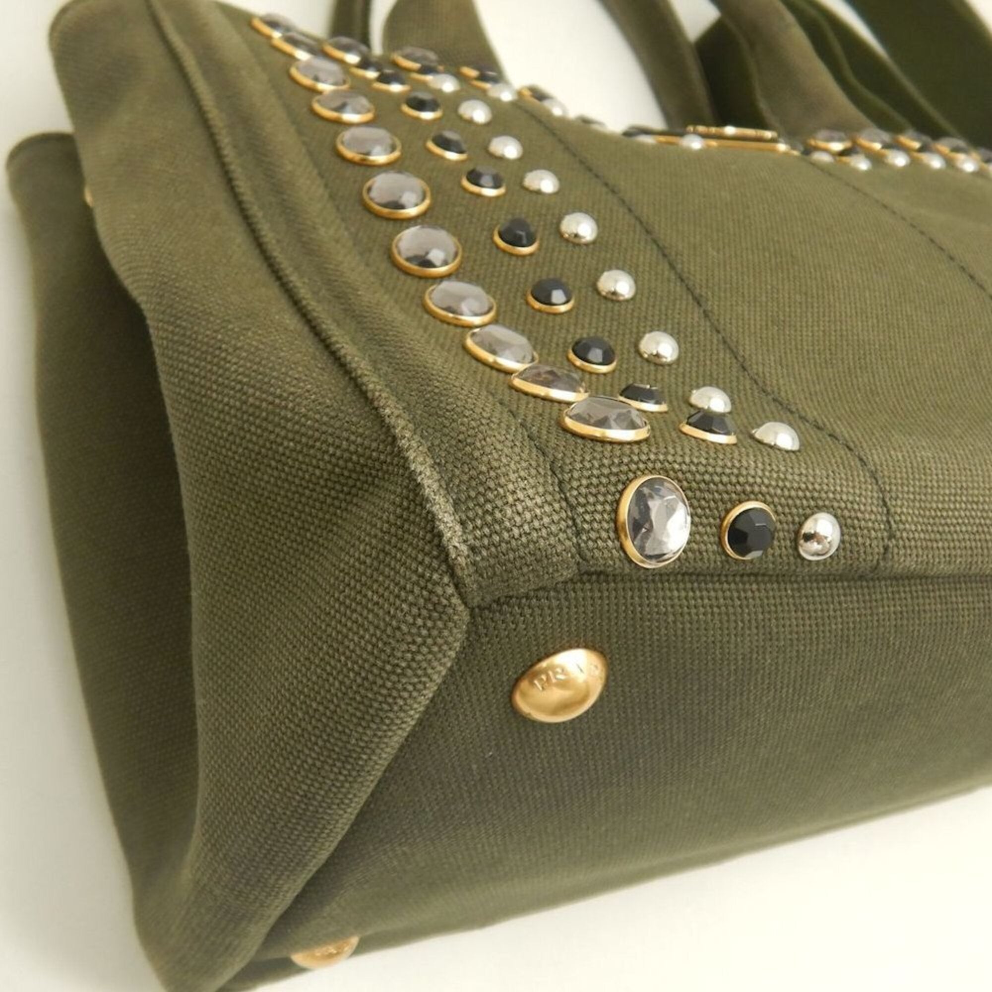Prada Green Khaki Canvas Tote Bag (Pre-Owned)
