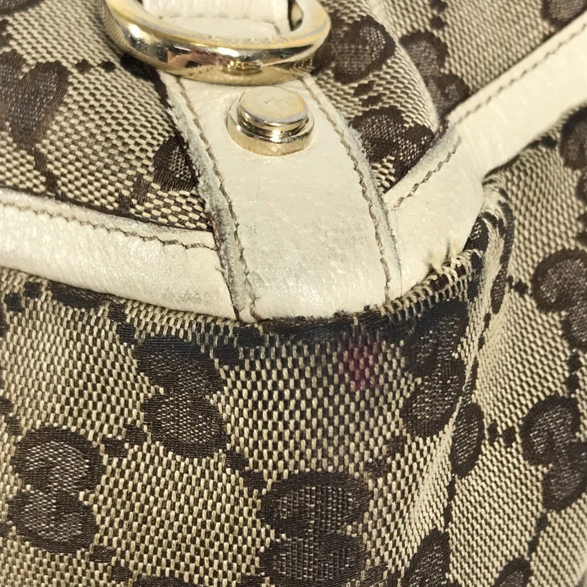 Gucci Gg Canvas Beige Ivory Gg Canvas Leather Shoulder Bag Tote Bag (Pre-Owned)