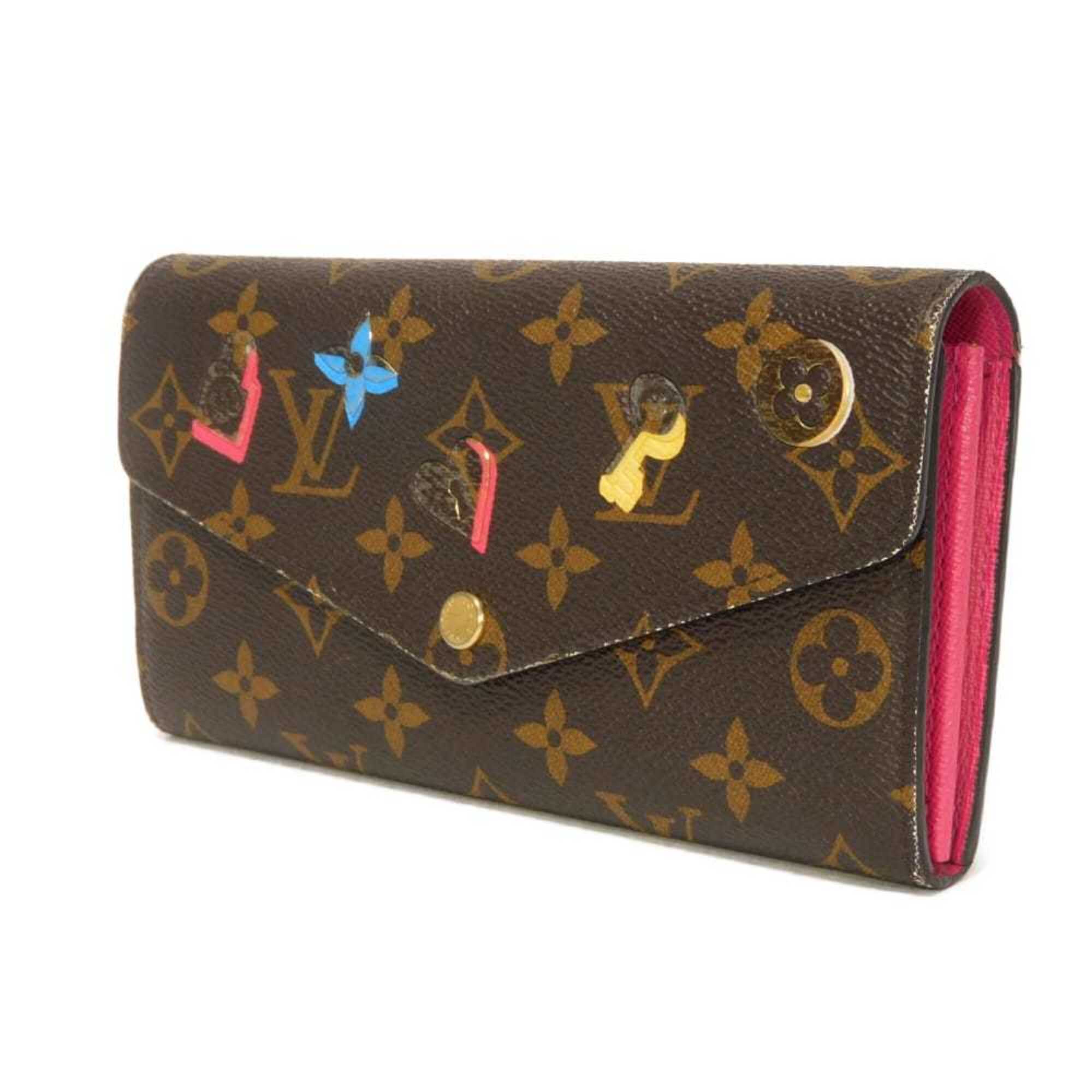 Louis Vuitton Brown Hot Pink Monogram Canvas Leather Long Wallet (Bi-Fold) (Pre-Owned)