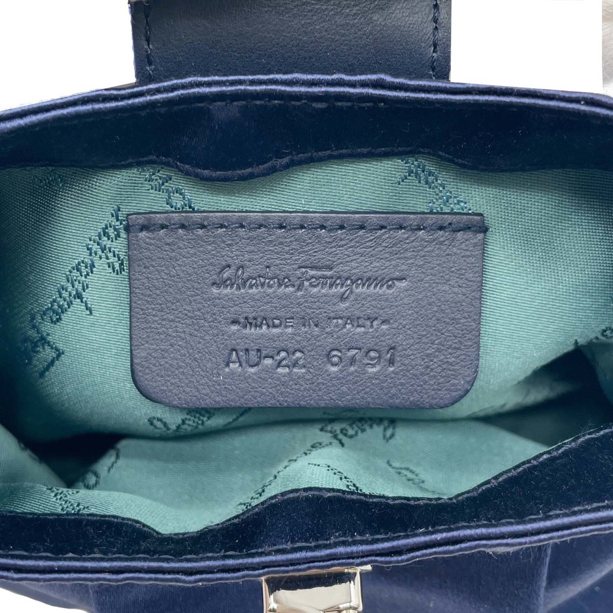 Salvatore Ferragamo Gancini Blue Rhinestone Satin Metal Handbag Pouch (Pre-Owned)