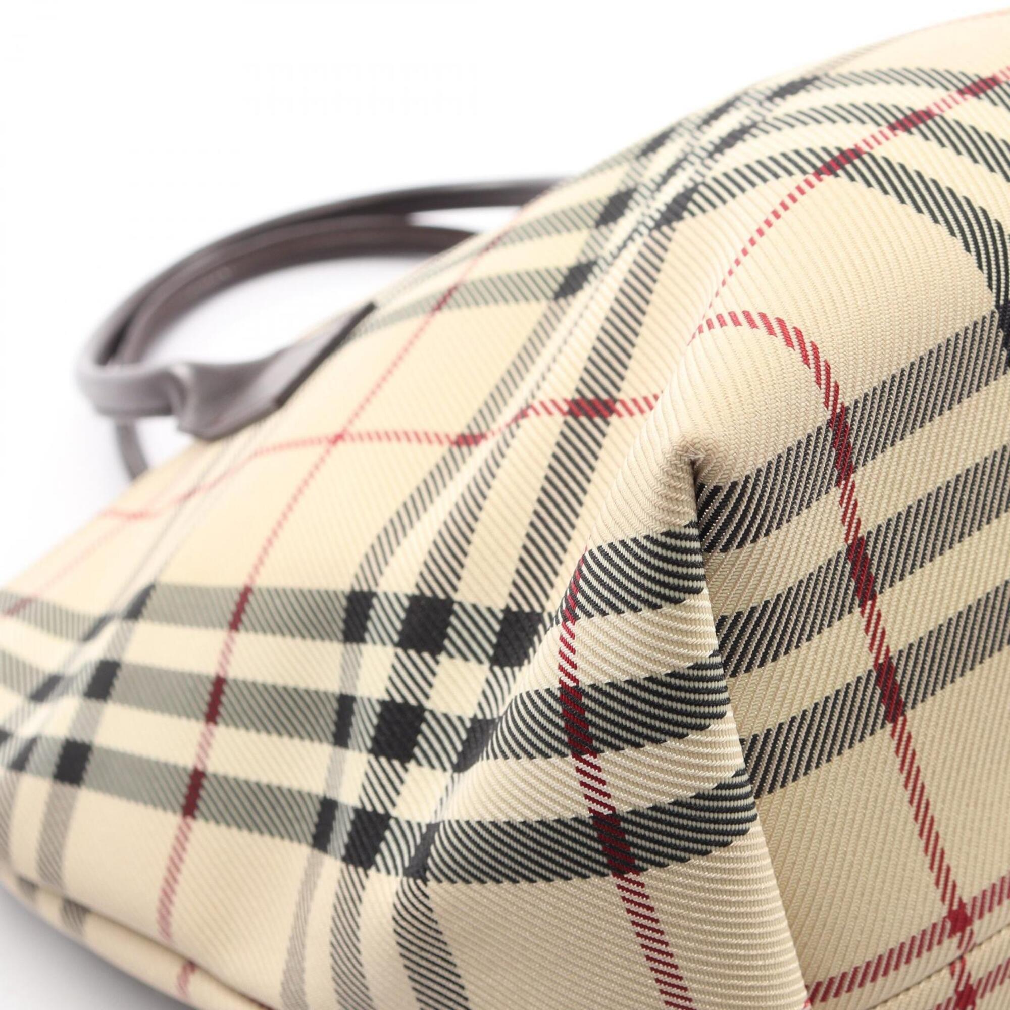 Burberry Beige Brown Canvas Leather Handbag (Pre-Owned)