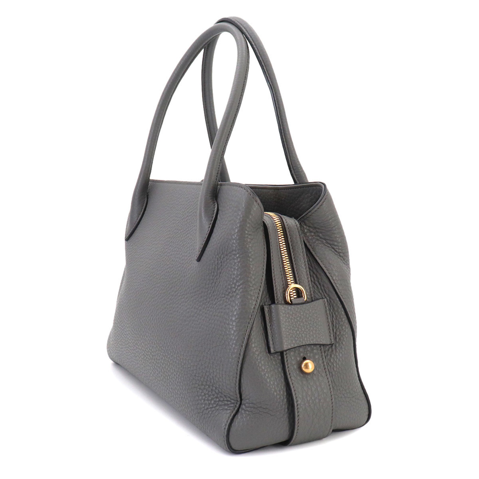 Prada Gray Leather Handbag Shoulder Bag (Pre-Owned)