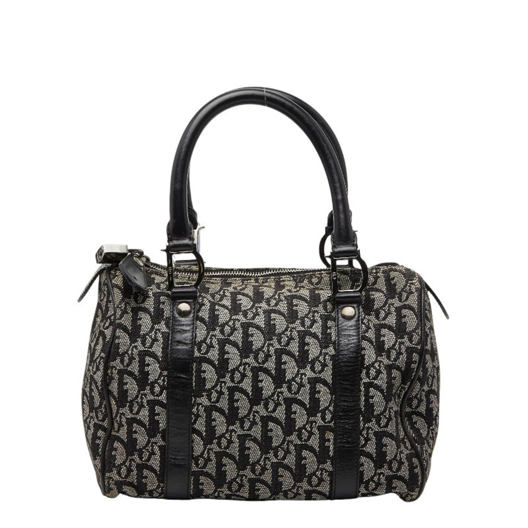 Christian Dior Beige Black Canvas Leather Boston Bag Handbag (Pre-Owned)